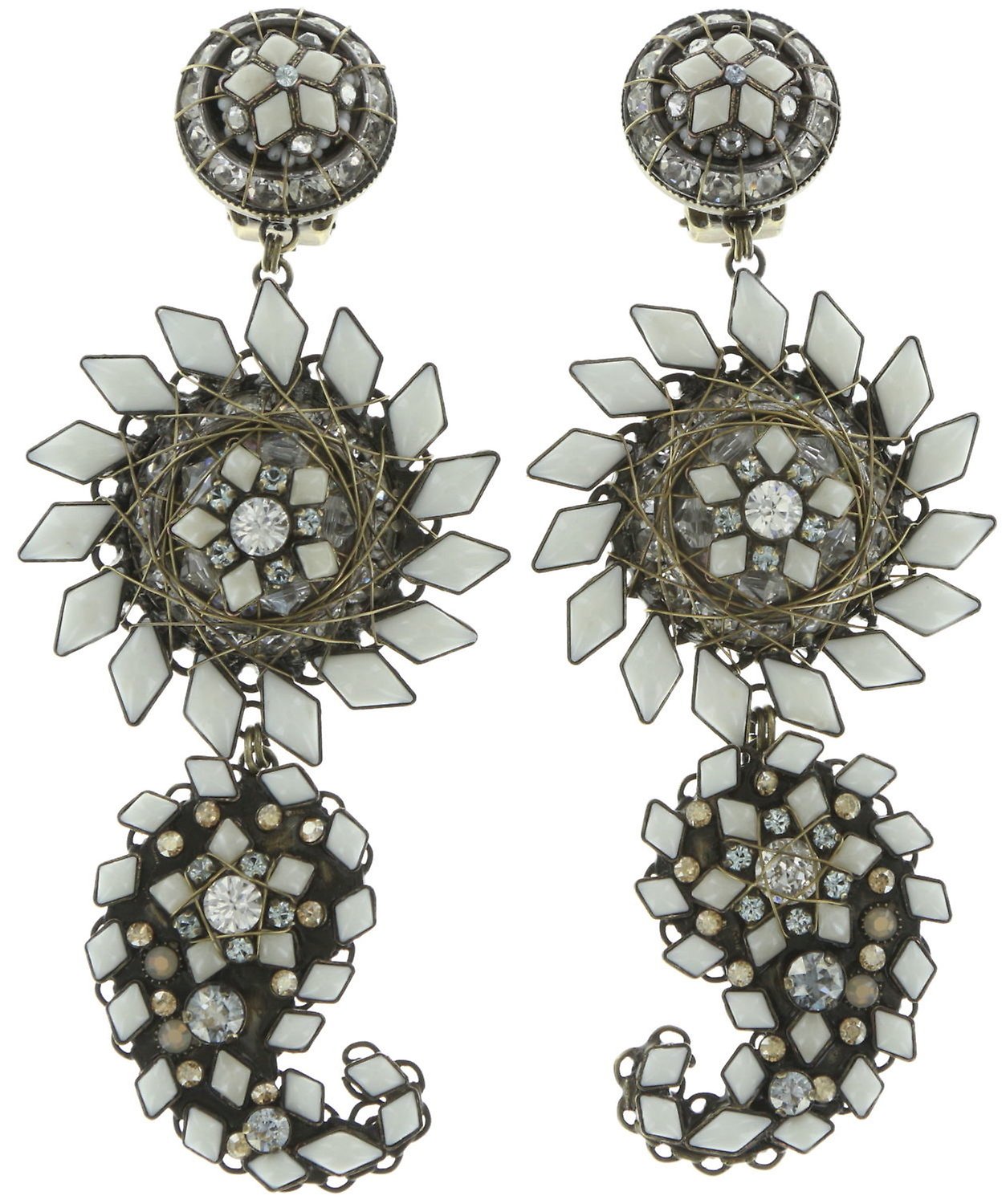 image for Earring Clip Dangling Paisley White  