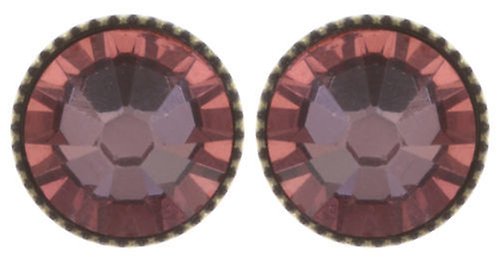 image for Earring Stud-Flat Black Jack Pink crystal antique pink SS 34