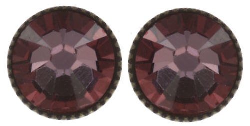 image for Earring Stud-Flat Black Jack Pink crystal antique pink SS 34