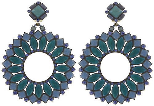 image for Earring Clip Dangling Ethnic Mosaic Blue / Green  extra large