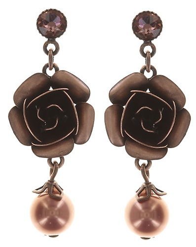 image for Earring Stud Dangling Indian Roses Pink  large