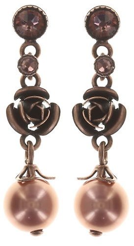 image for Earring Stud Dangling Indian Roses Pink  extra small