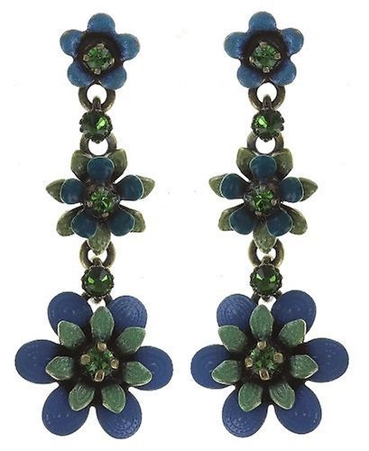 image for Earring stud dangling Mille Fleurs Blue / Green  