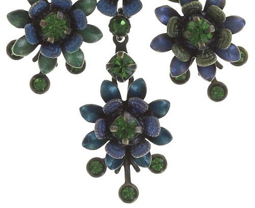 image pour Clou d'oreille pendant Mille Fleurs Bleu / Vert  