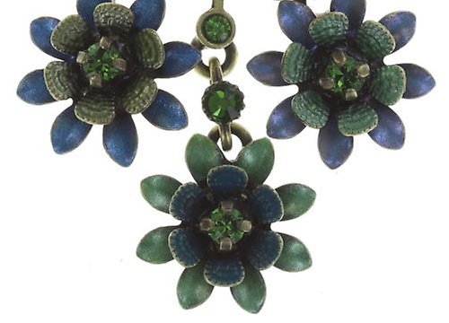 image for Earring Stud Dangling Mille Fleurs Blue / Green  