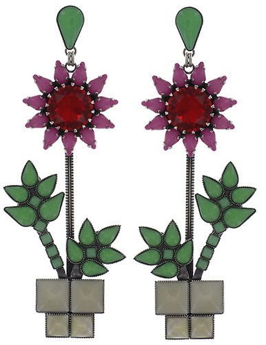 image for Earring stud dangling Sunflower Pink / Green  size L