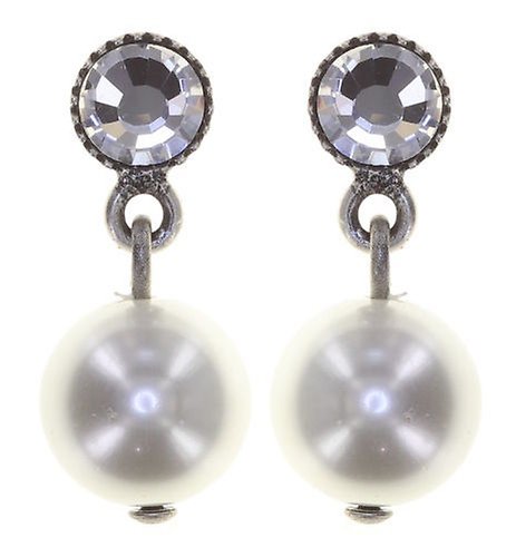 image for Earring Stud Dangling Pearl Shadow White crystal 