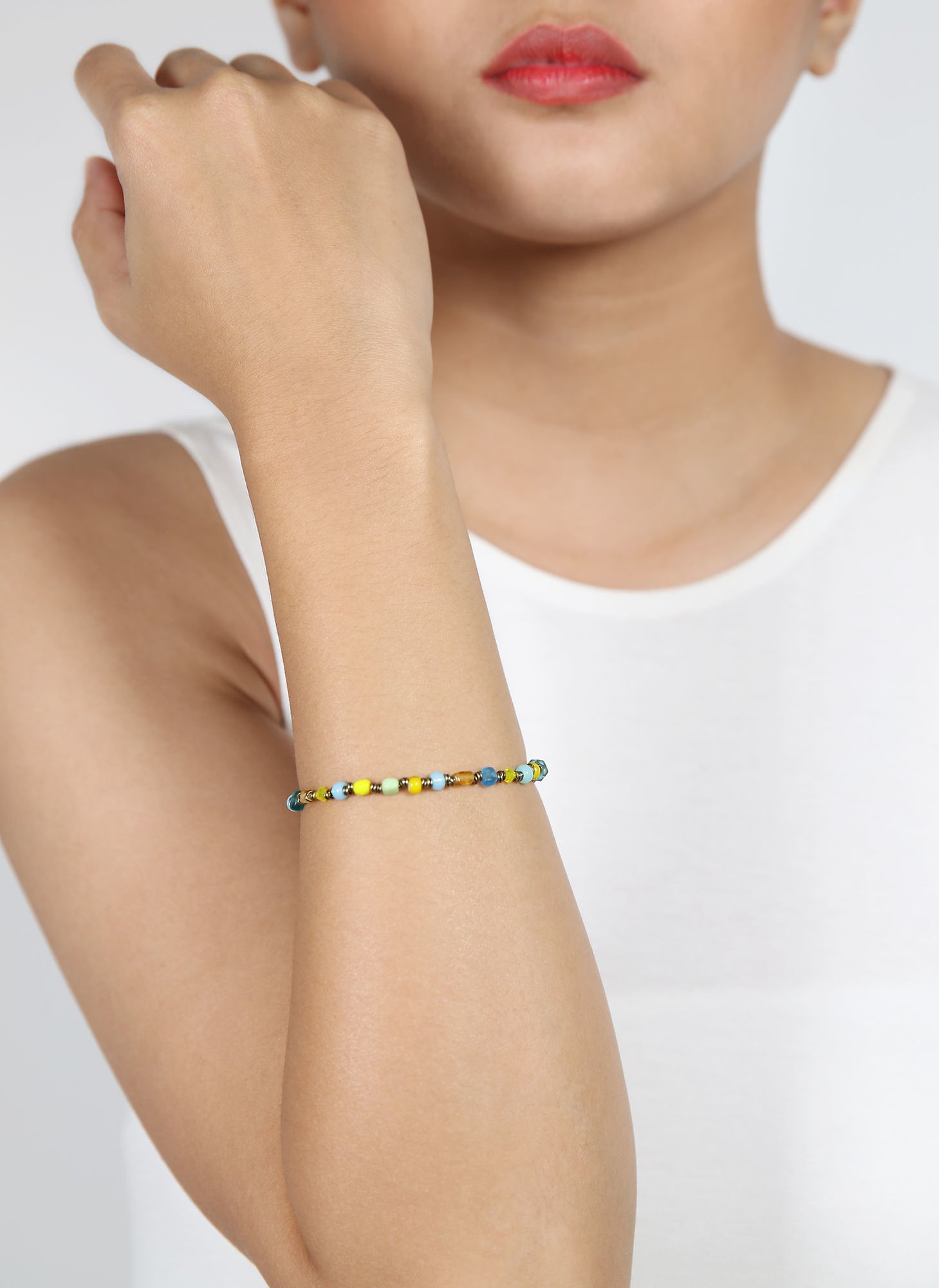 image for Bracelet Elastic Petit Glamour d´Afrique Curacao a Limette blue/yellow 