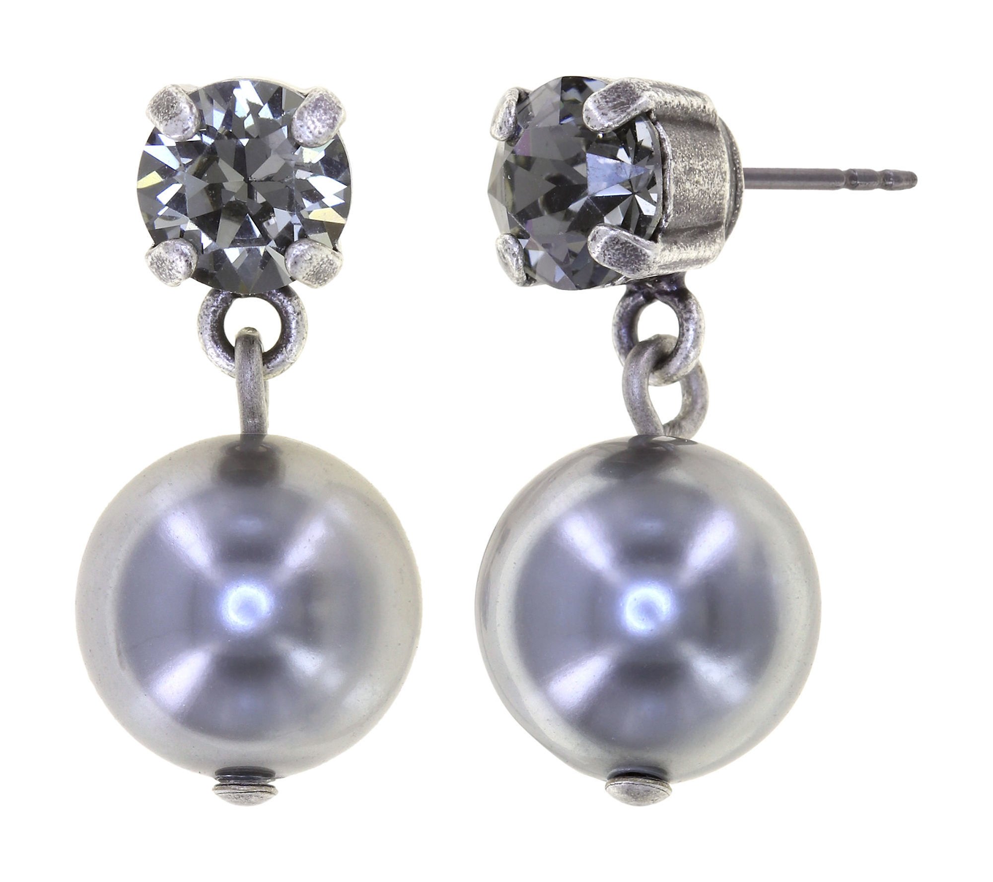 image for Earring Stud Dangling Pearl Shadow Grey black diamond 