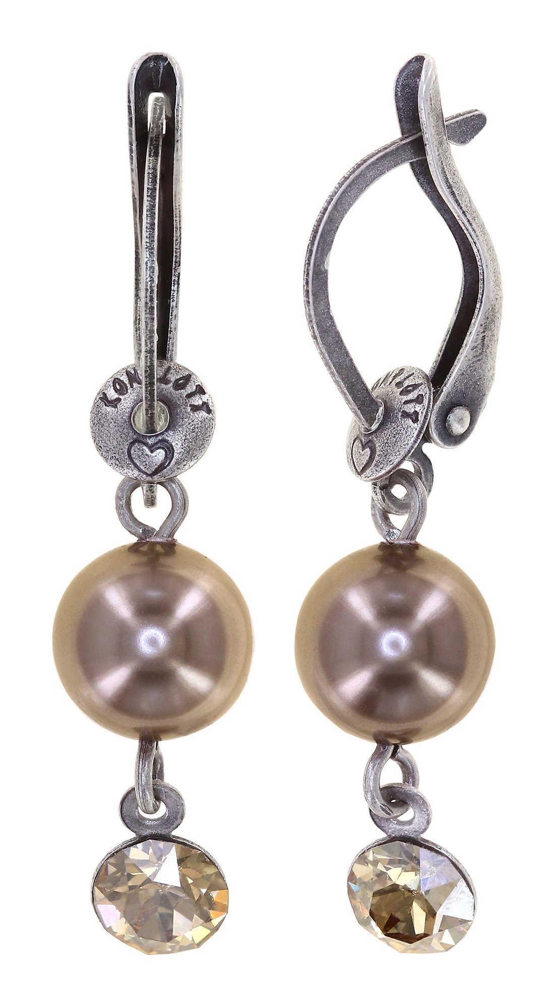 image for Earring Dangling Pearl Shadow Beige crystal golden shadow 