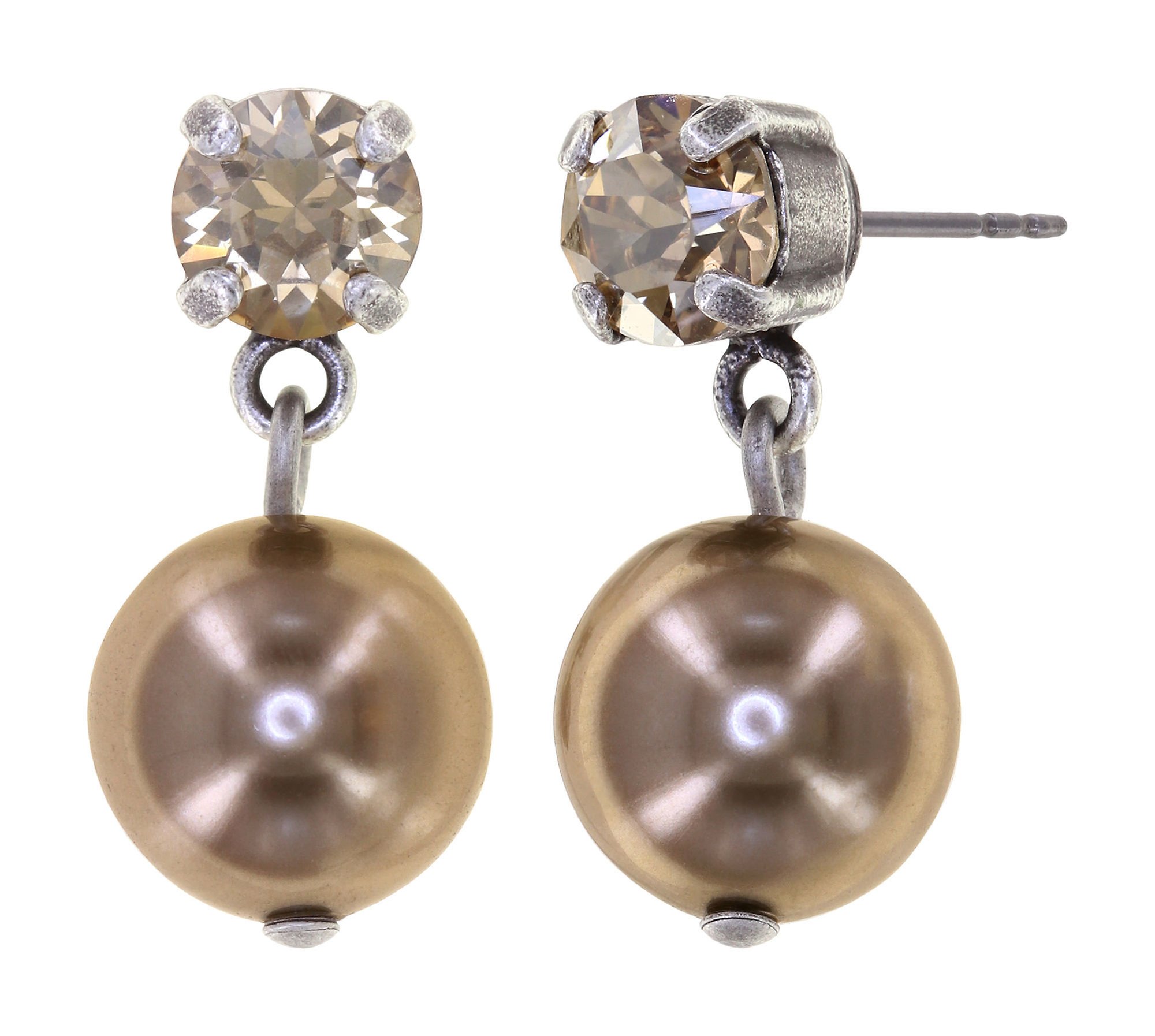 image for Earring Stud Dangling Pearl Shadow Beige crystal golden shadow 