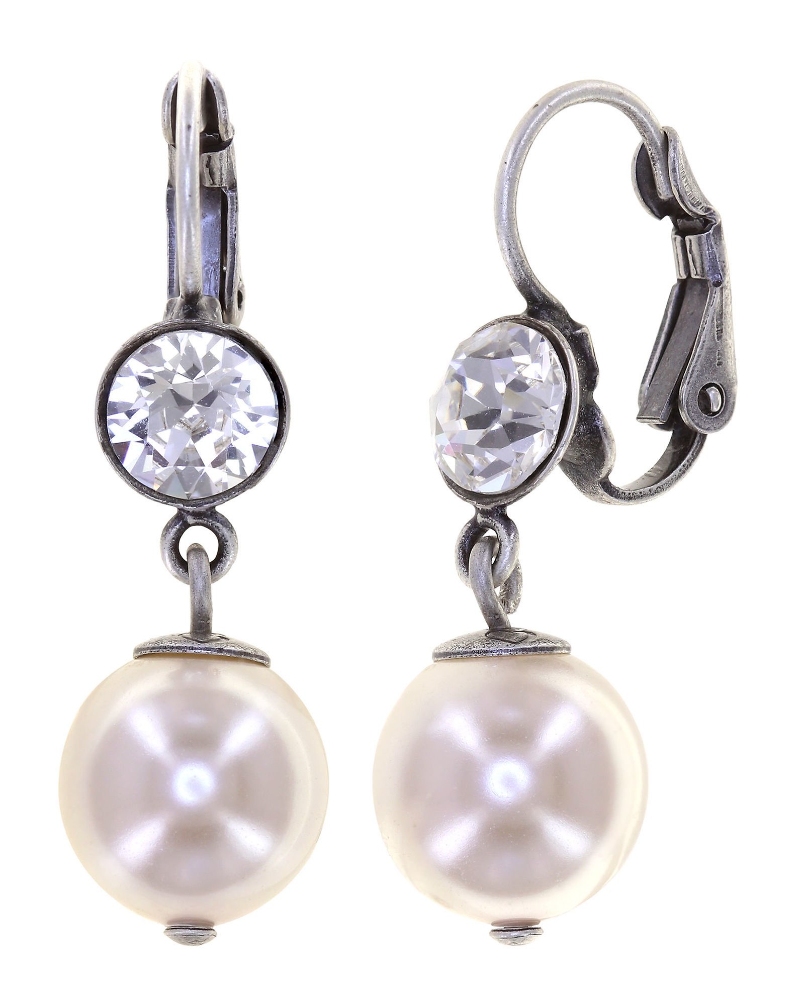 image for Earring Eurowire Dangling Pearl Shadow White crystal 