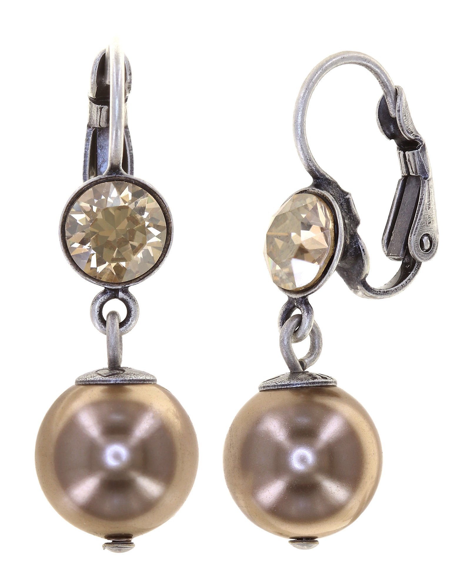 image pour Boucles d'oreilles Eurowire pendantes Pearl Shadow Beige crystal golden shadow 