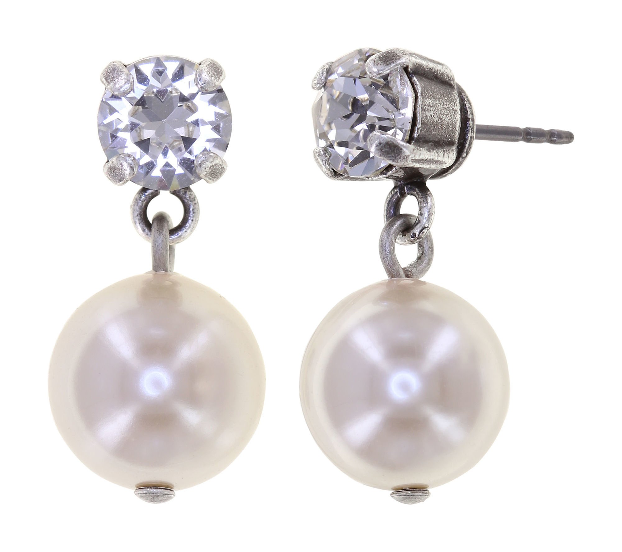 image for Earring stud dangling Pearl Shadow White crystal 