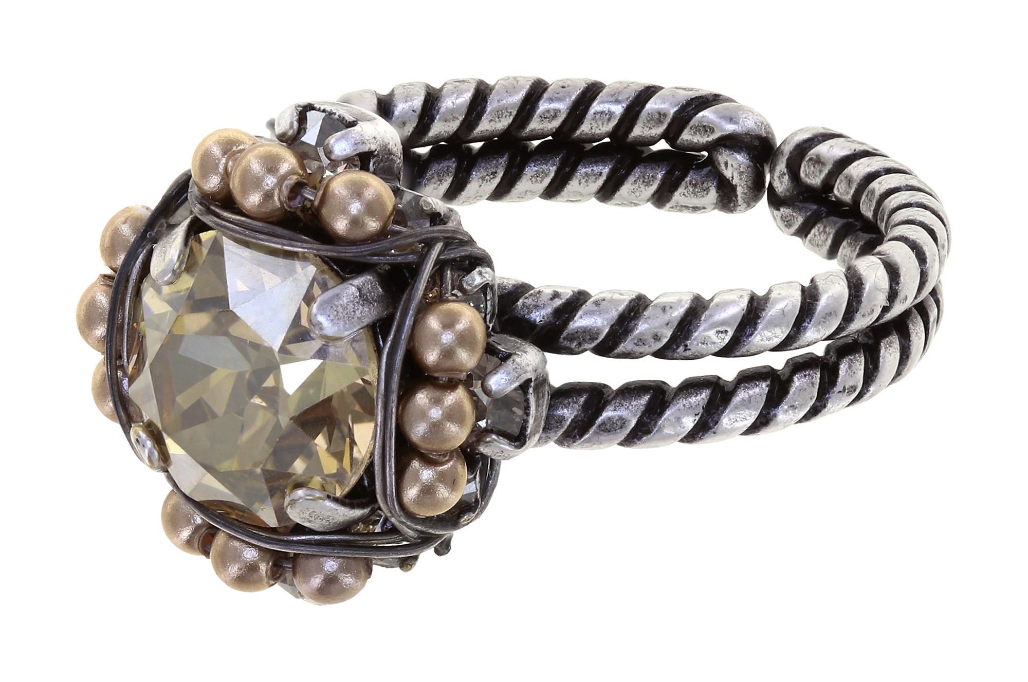 image pour Anneau Pearl Shadow Beige crystal golden shadow 