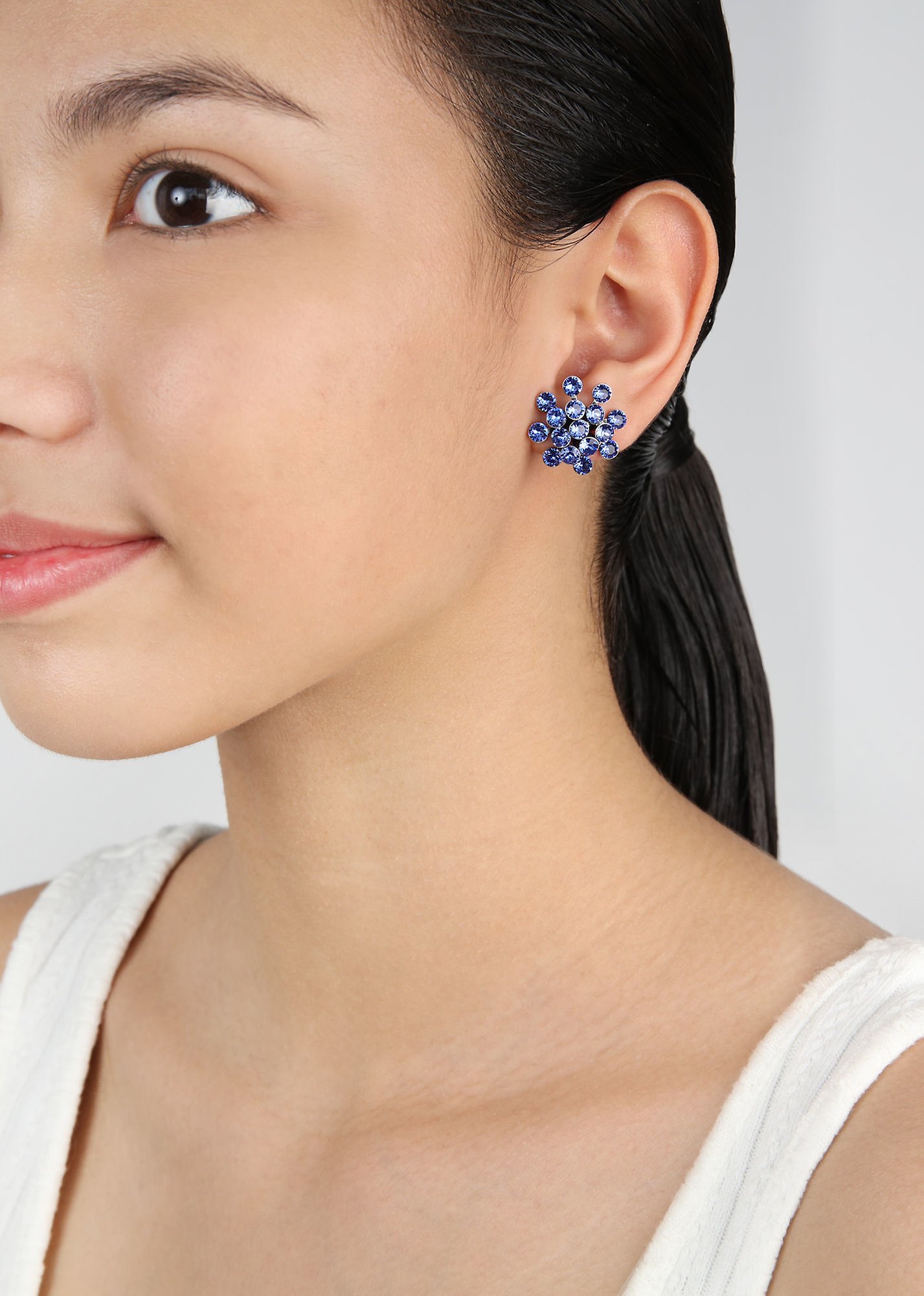 image for Earring Stud Magic Fireball Blue sapphire Classic Size (21mm Ø)