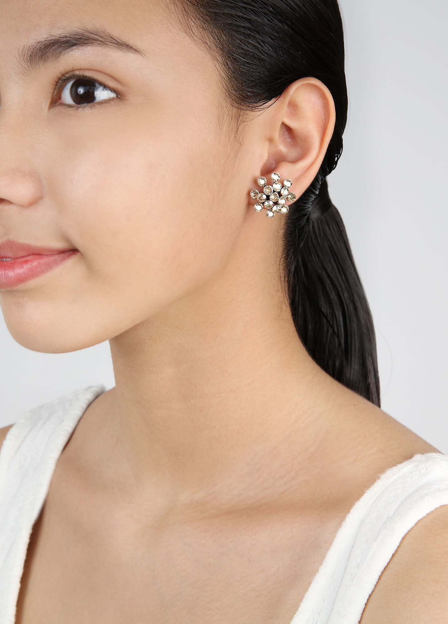 image for Earring stud Magic Fireball Beige crystal golden shadow Classic Size (21mm Ø)