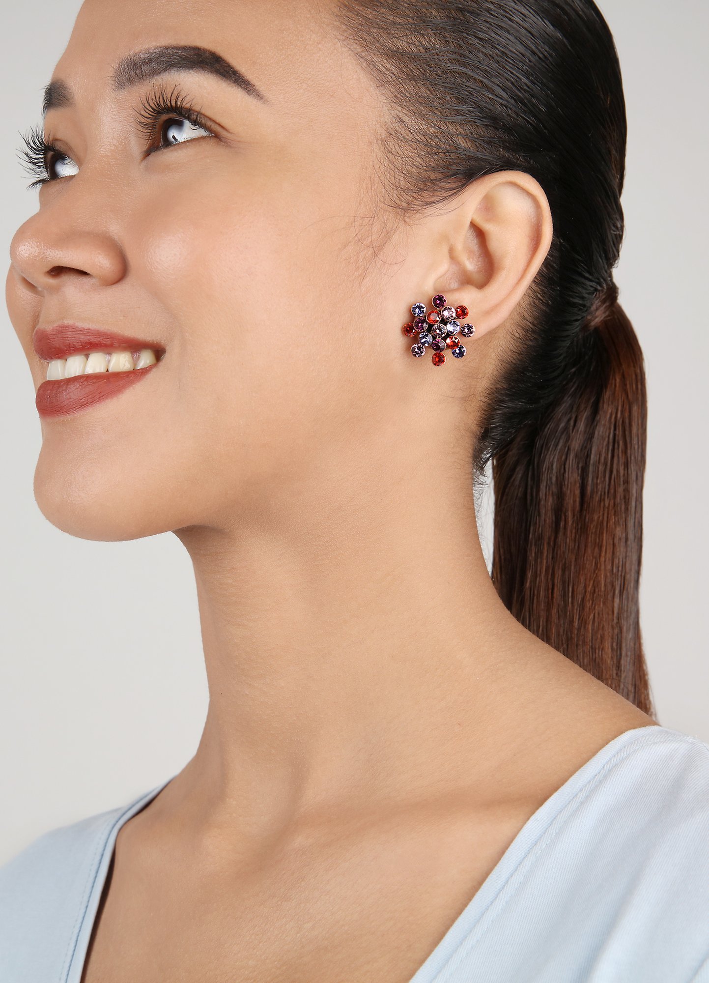 image for Earring stud Magic Fireball Ruby Violet red/lila Classic Size (21mm Ø)