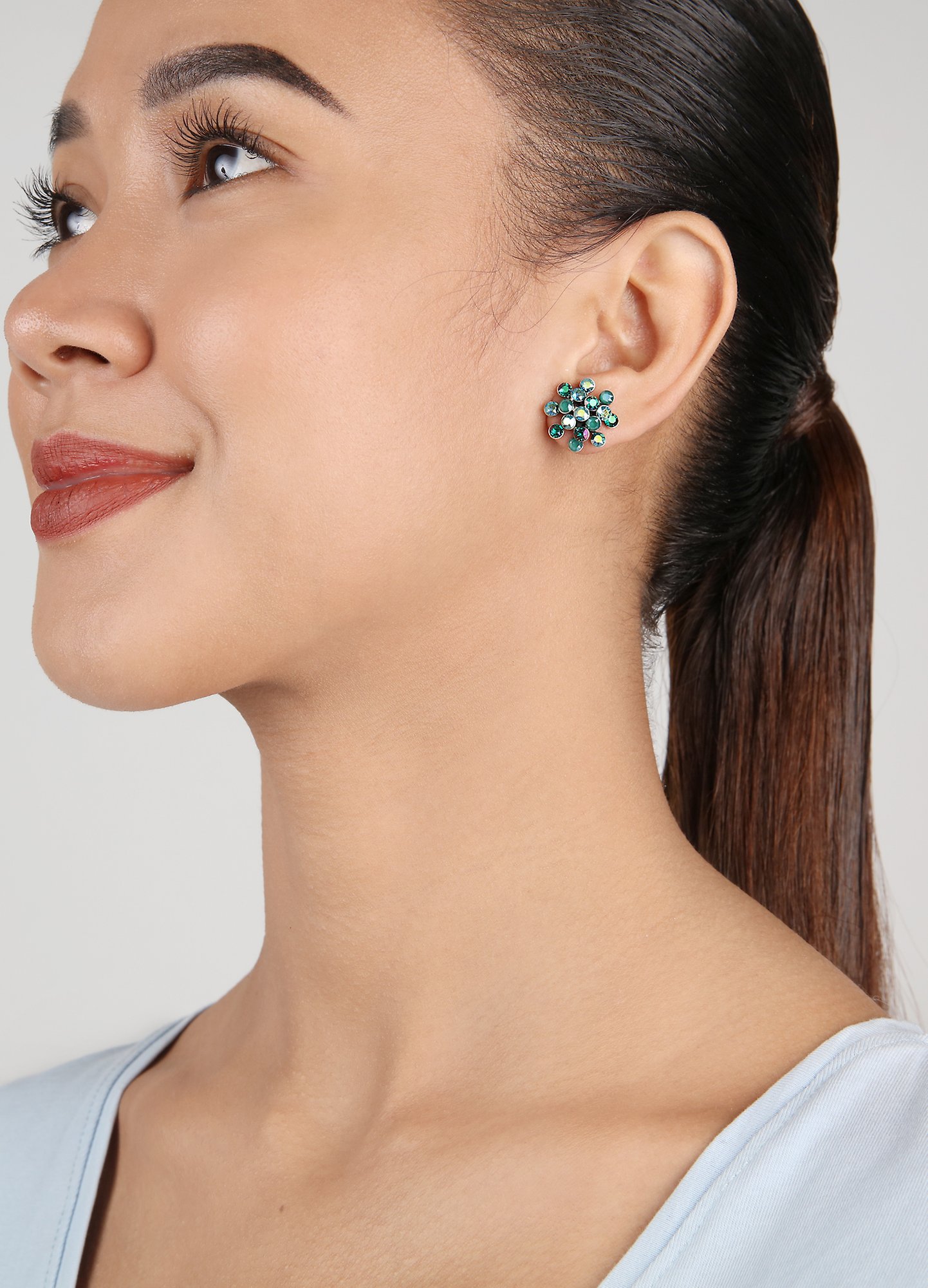 image for Earring Stud Magic Fireball Emerald On Fire blue/green mini