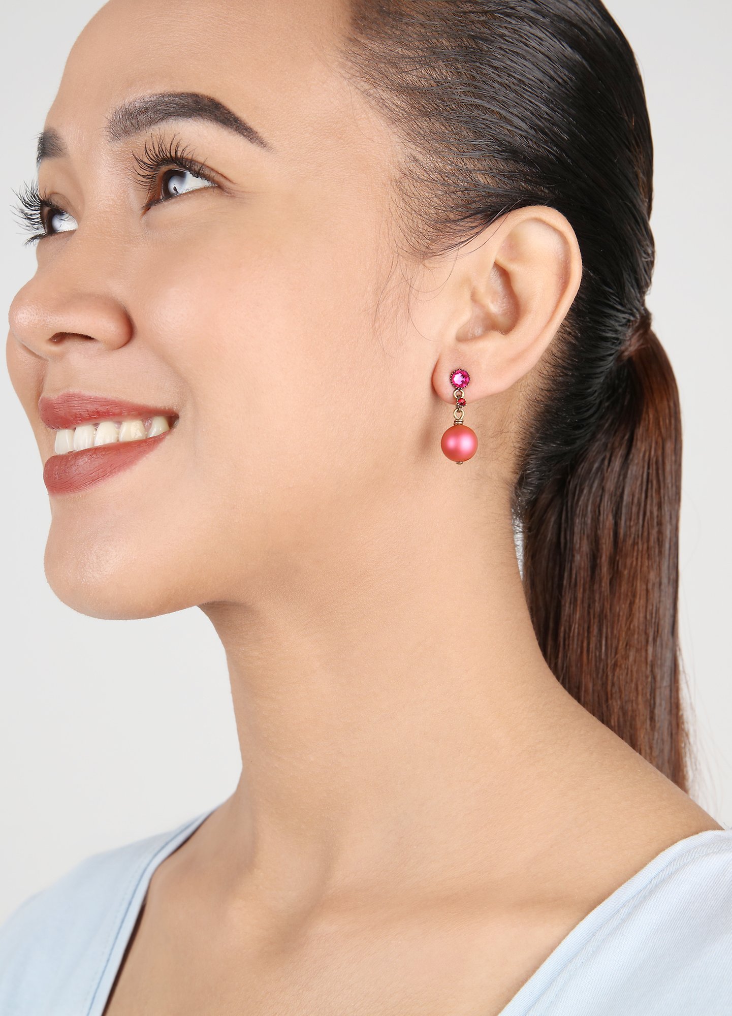 image for Earring Stud Dangling Love Bugs Rubiresque red/pink 