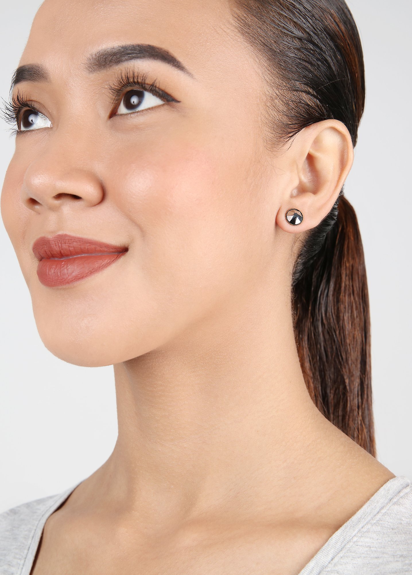 image for Earring Stud-Flat Black Jack Black crystal lt.chrome SS 34