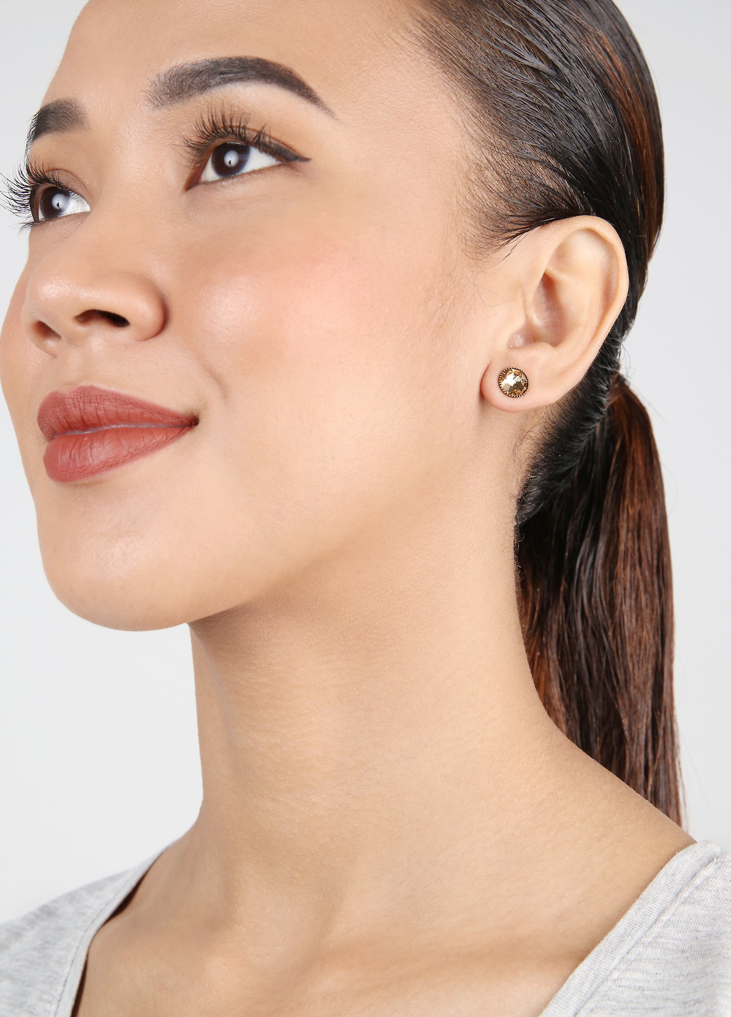 image for Earring Stud-Flat Black Jack Beige light colorado topaz SS 34