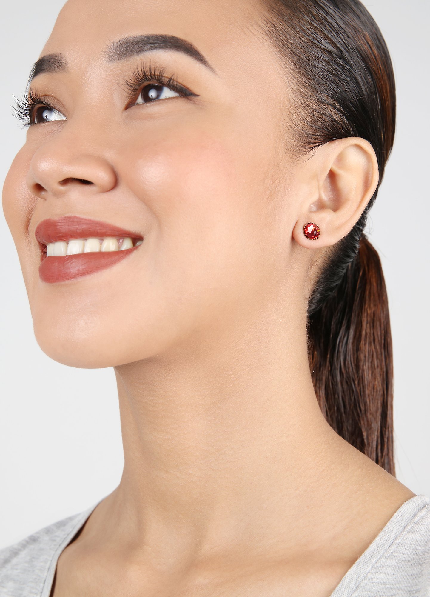 image for Earring Stud-Flat Black Jack Pink indian pink SS 34