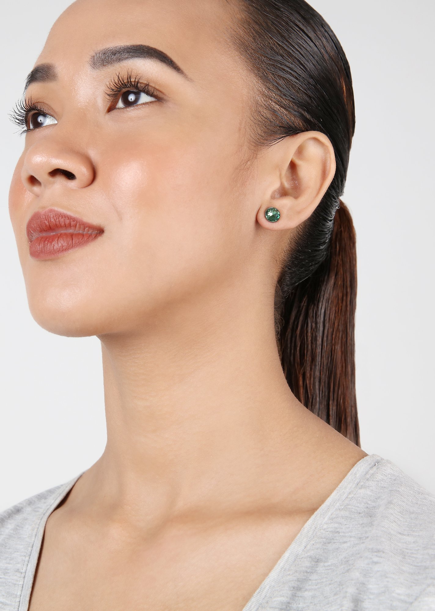 image for Earring Stud-Flat Black Jack Green erinite SS 34