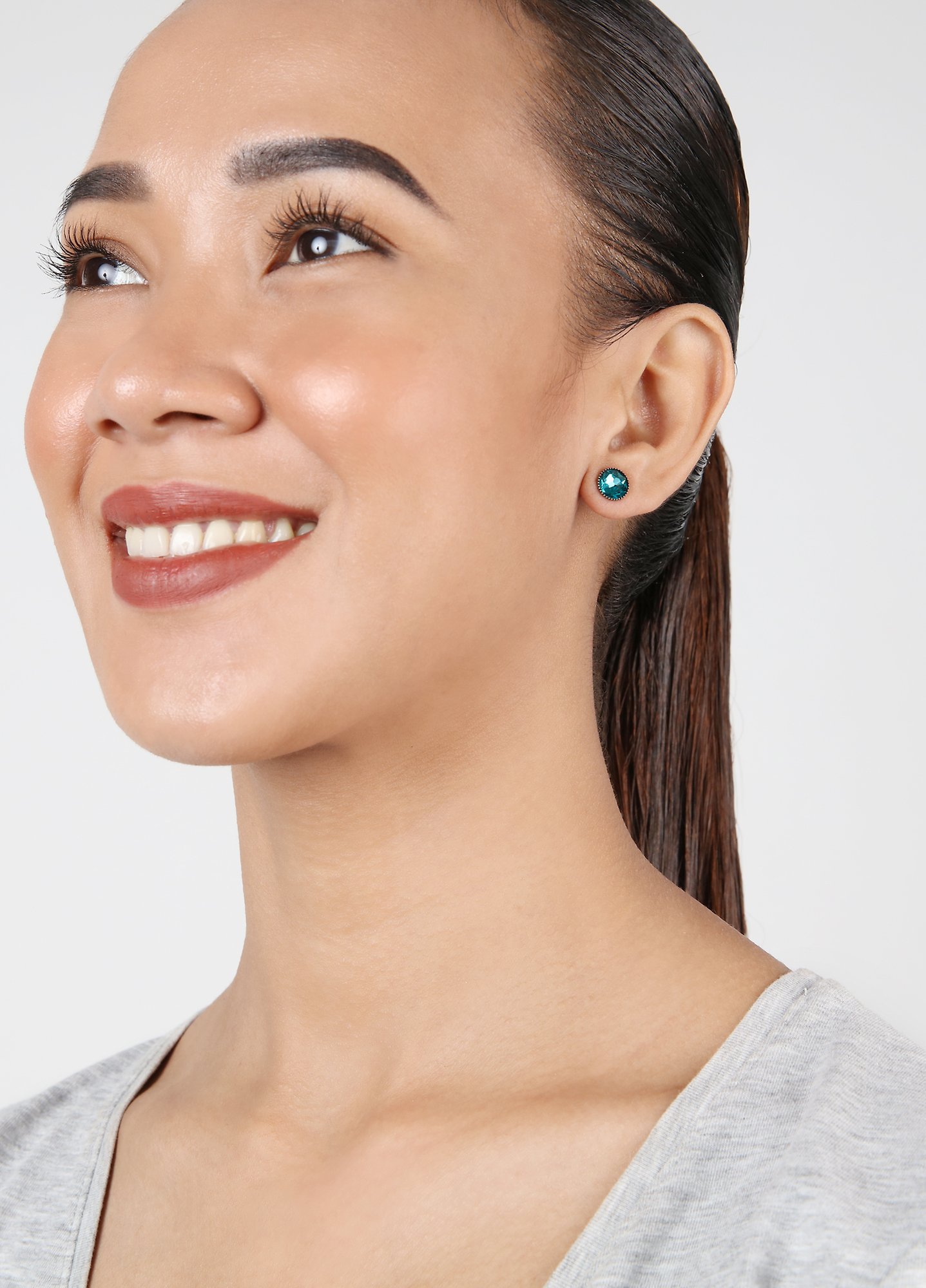 image pour Clou d'oreille plat Black Jack Vert blue zircon SS 34