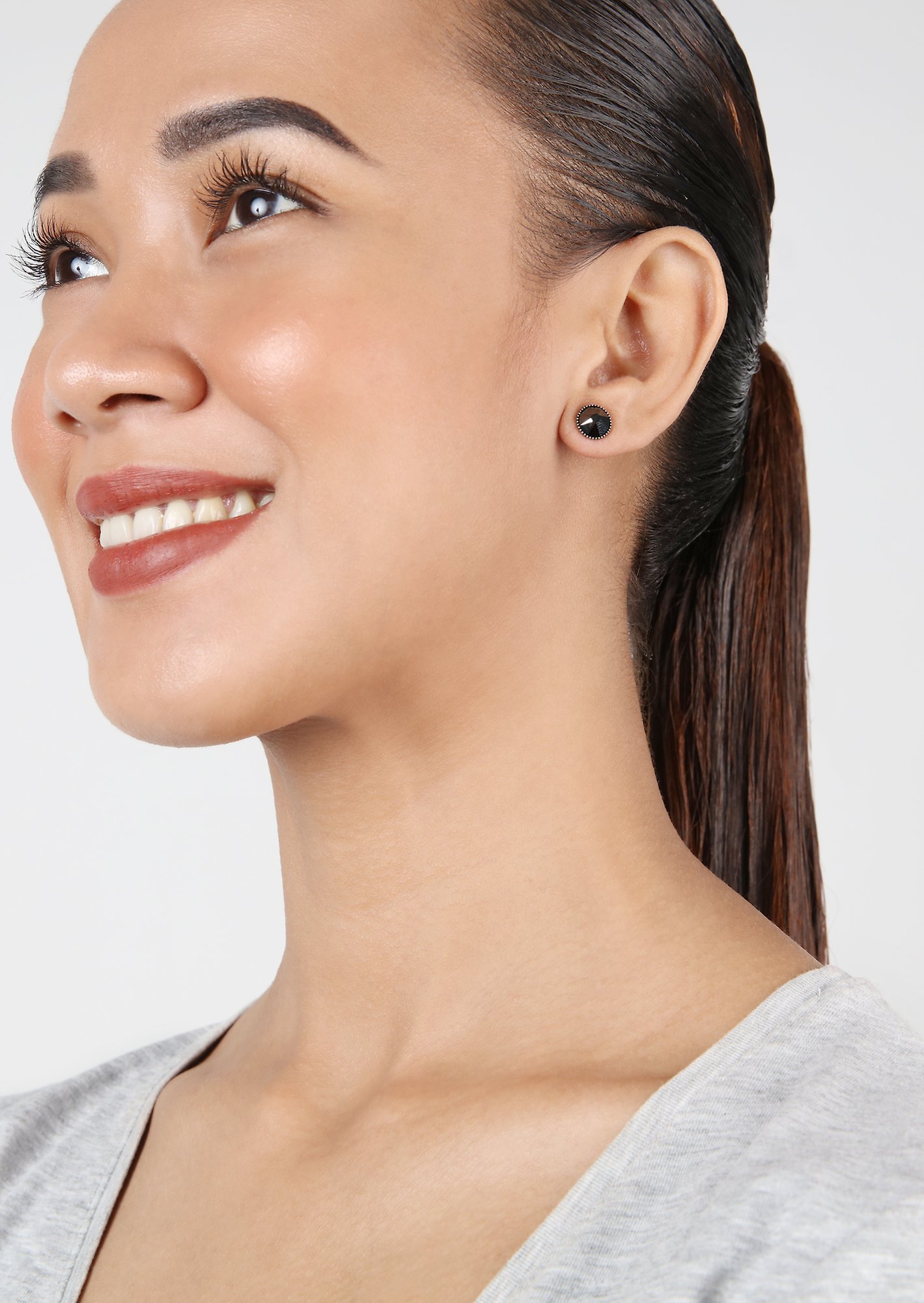 image for Earring Stud-Flat Black Jack Black jet hematite SS 34