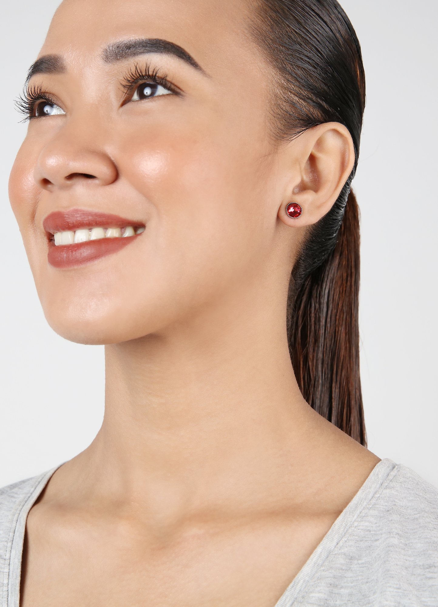 image for Earring Stud-Flat Black Jack Pink indian pink SS 34