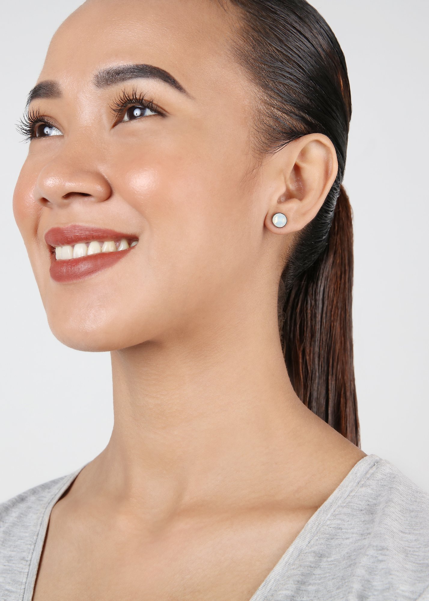 image pour Clou d'oreille plat Black Jack Blanc white opal SS 34
