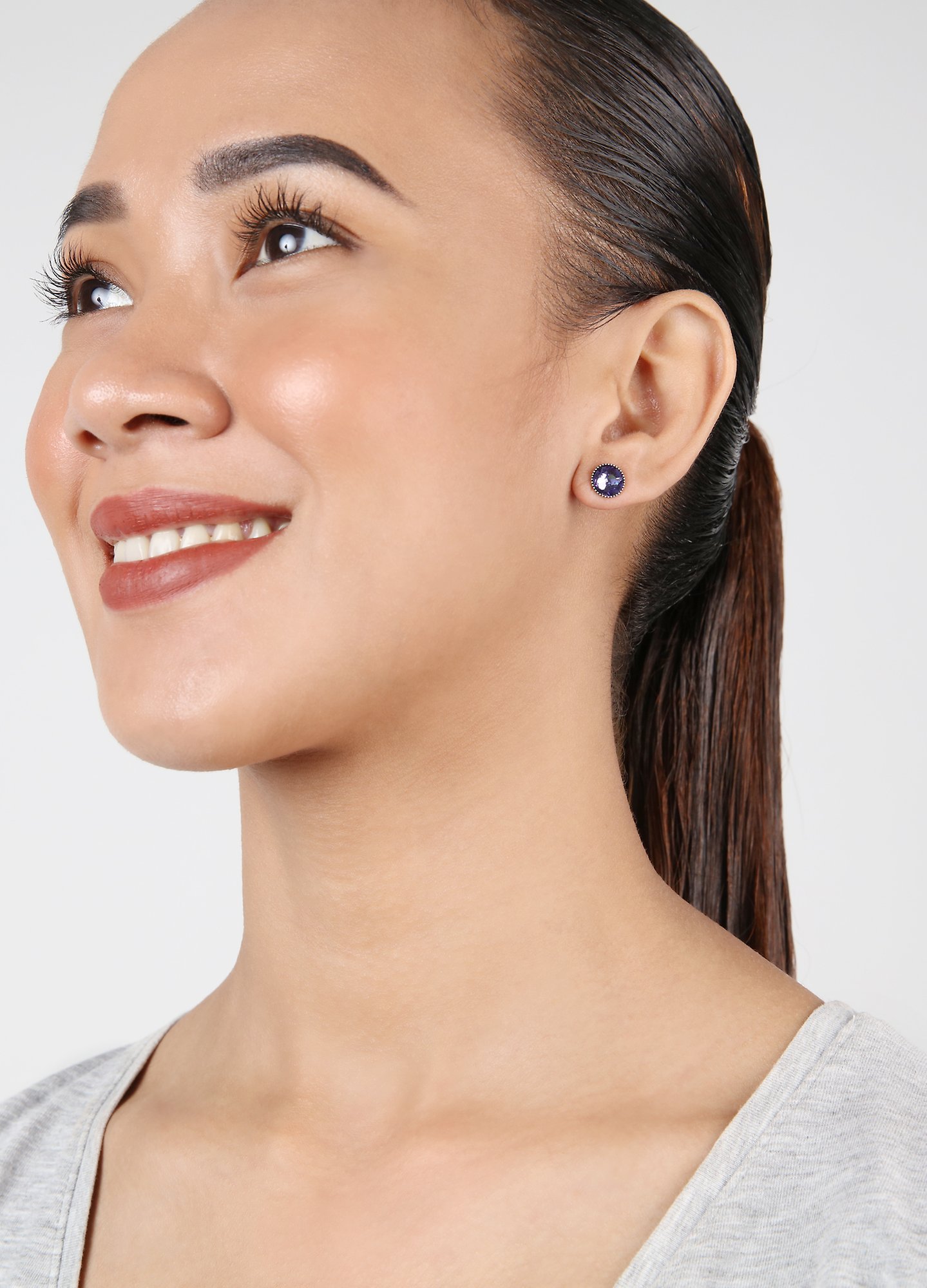 image for Earring Stud-Flat Black Jack Lila tanzanite SS 34