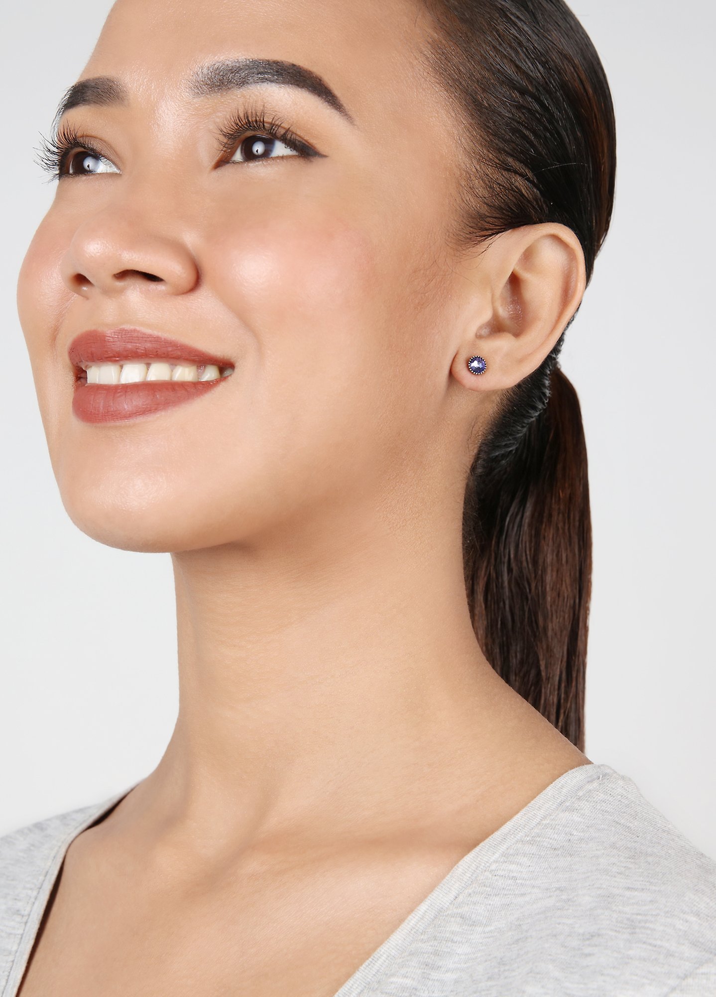 image for Earring Stud-Flat Black Jack Lila tanzanite SS 20