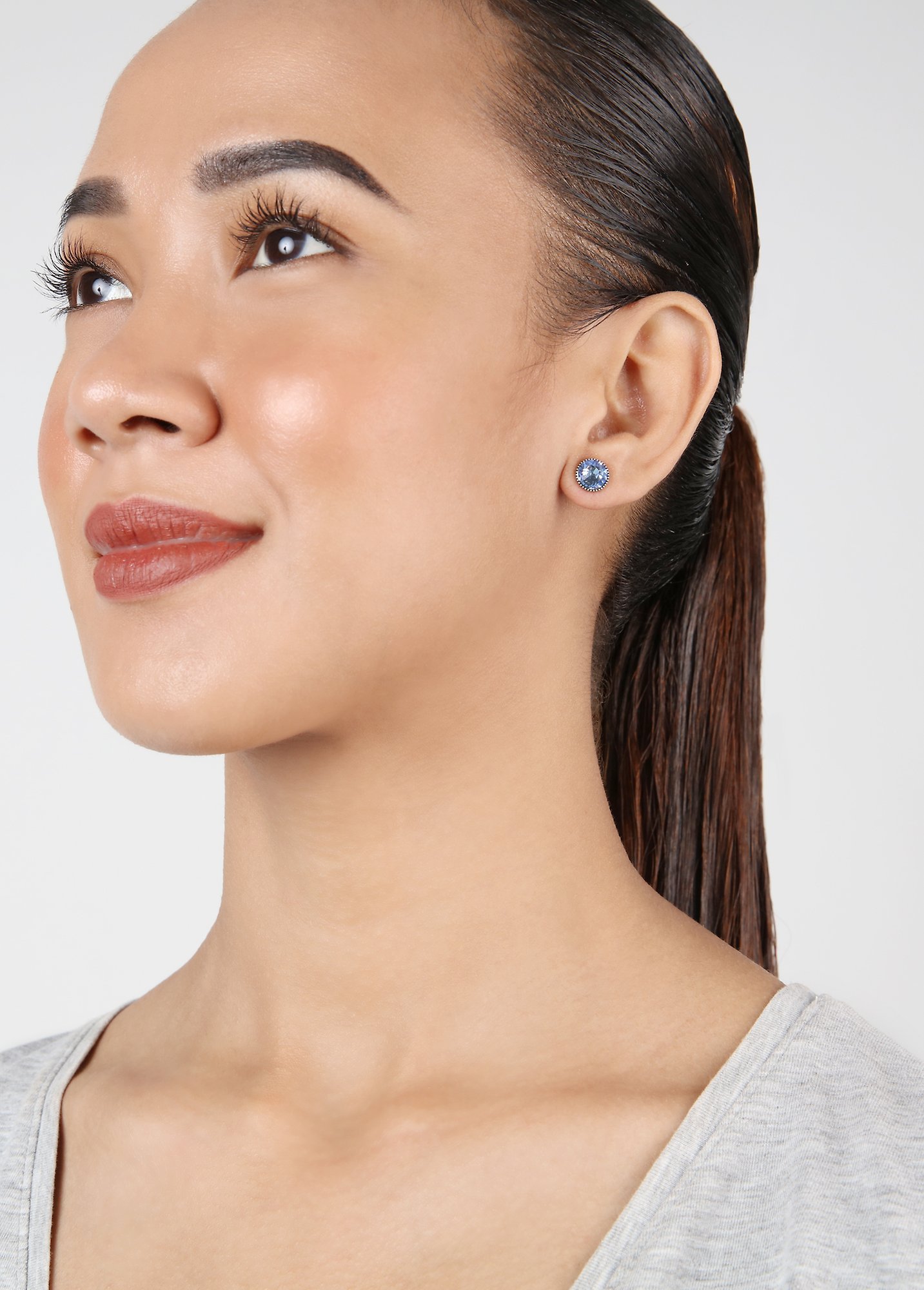 image pour Clou d'oreille plat Black Jack Bleu Clair light sapphire SS 34