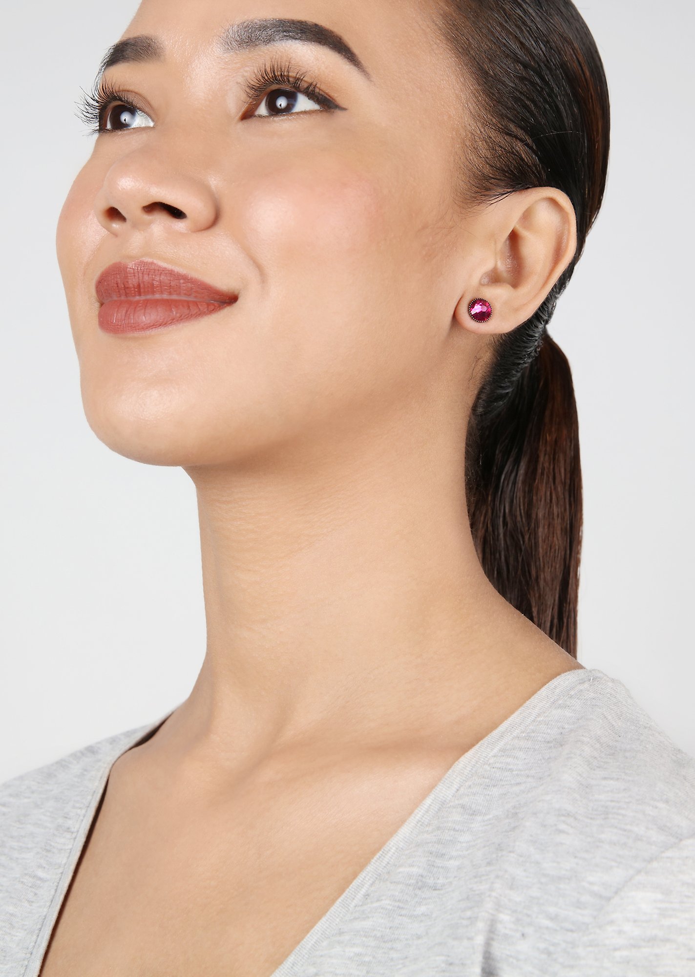 image for Earring Stud-Flat Black Jack Dark Rose fuchsia SS 34