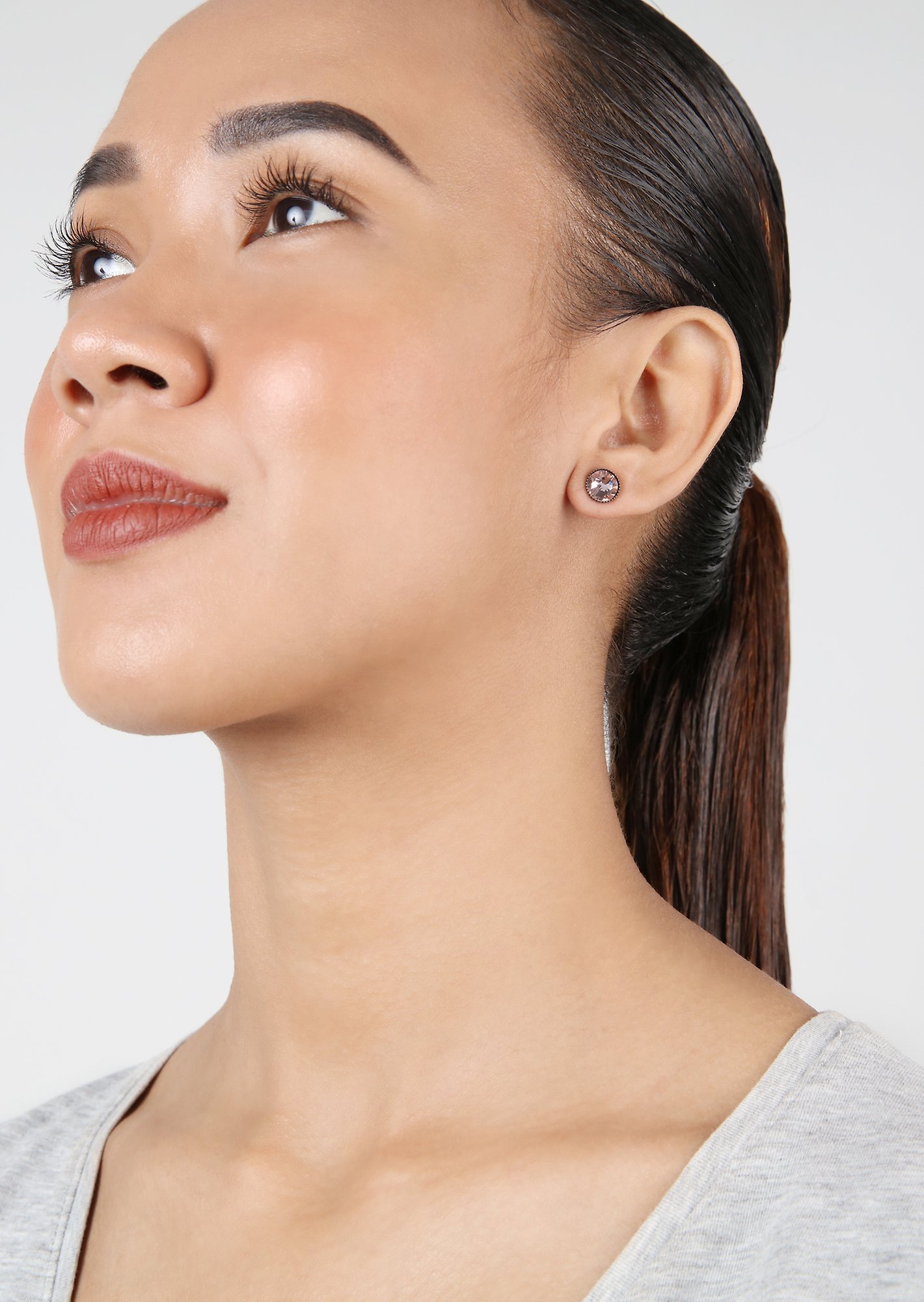 image for Earring Stud-Flat Black Jack Pink vintage rose SS 34