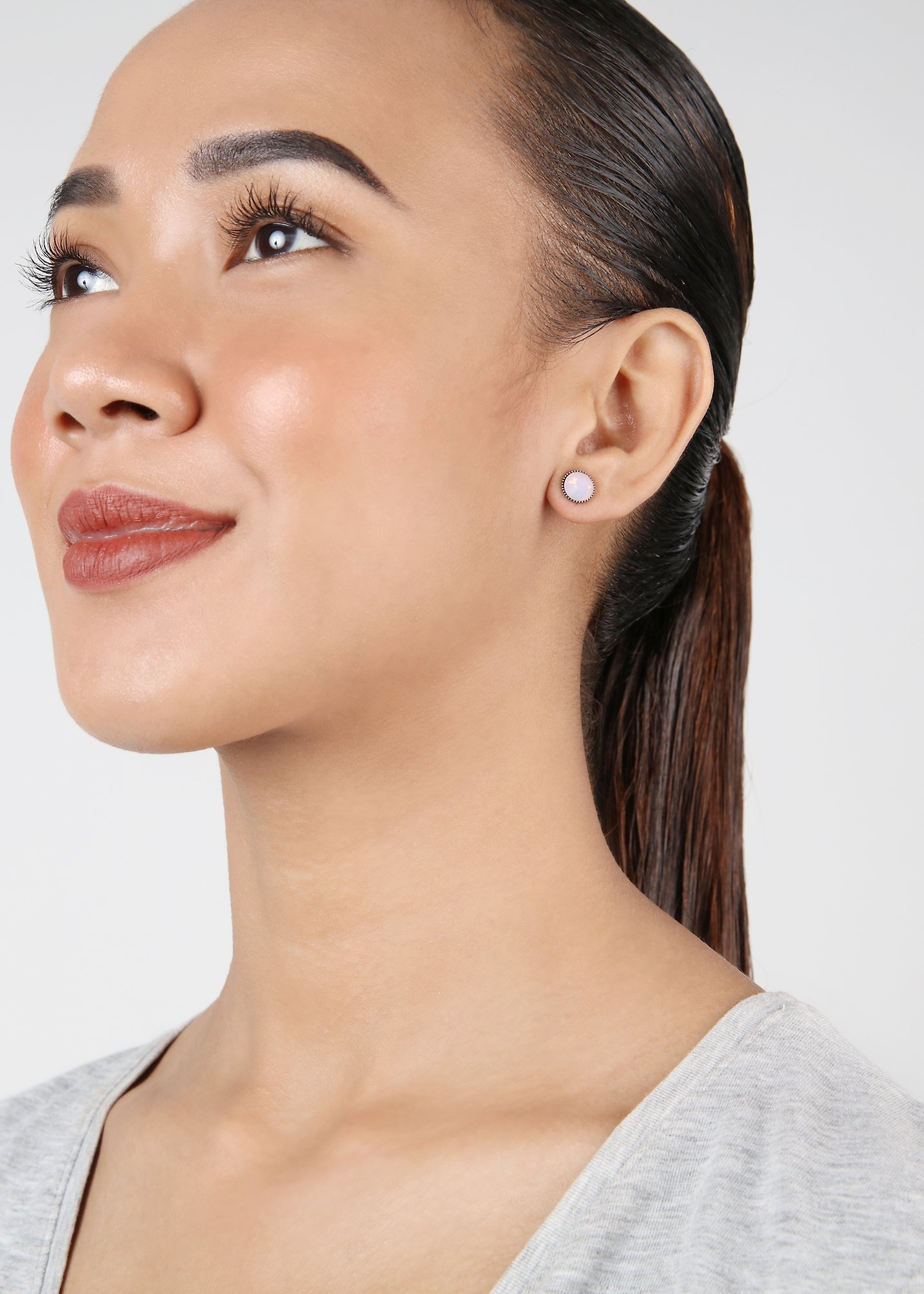 image for Earring Stud-Flat Black Jack Pink rose opal SS 34