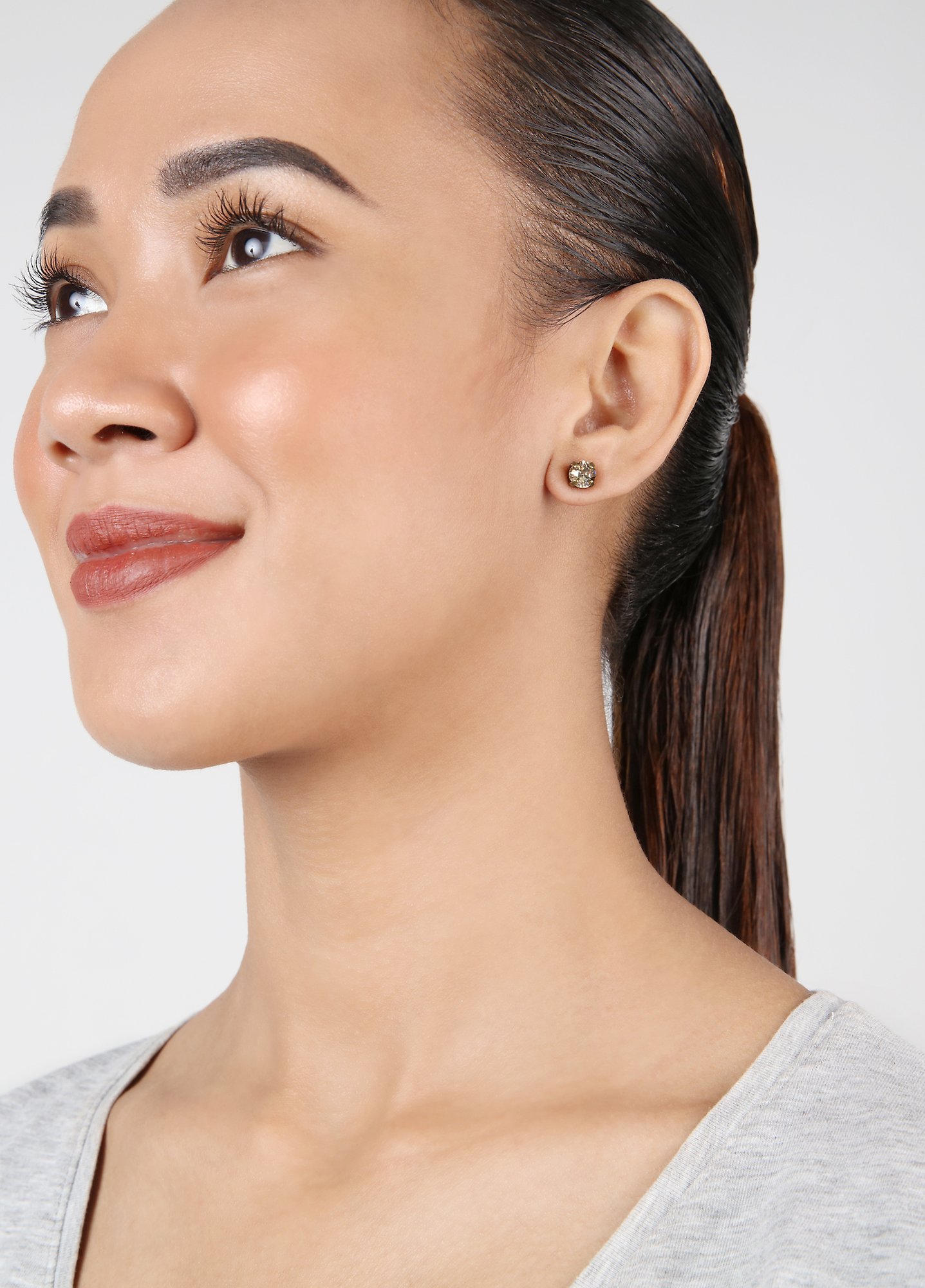 image for Earring Stud Black Jack Beige crystal golden shadow SS 29