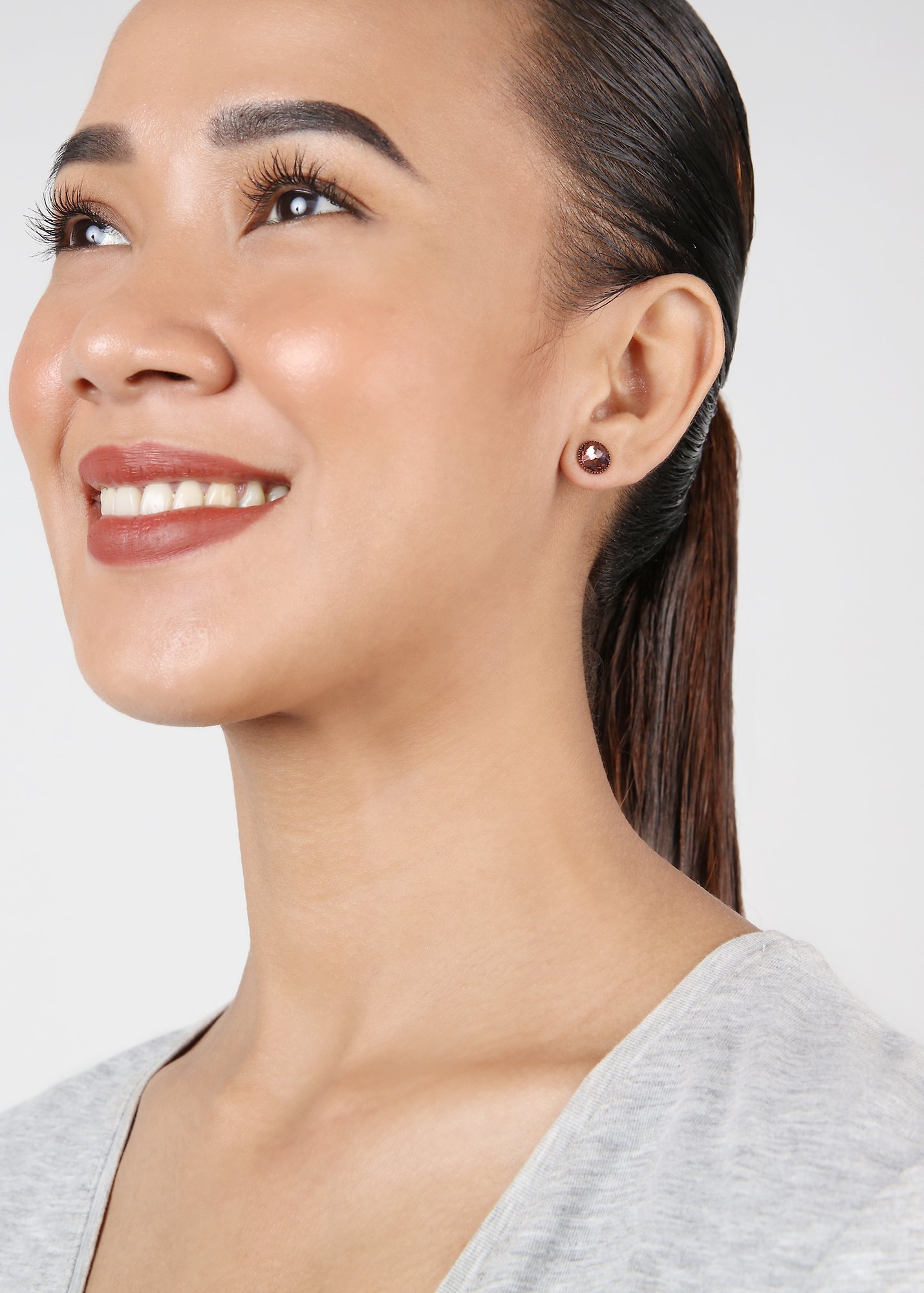 image for Earring Stud-Flat Black Jack Pink blush rose SS 34