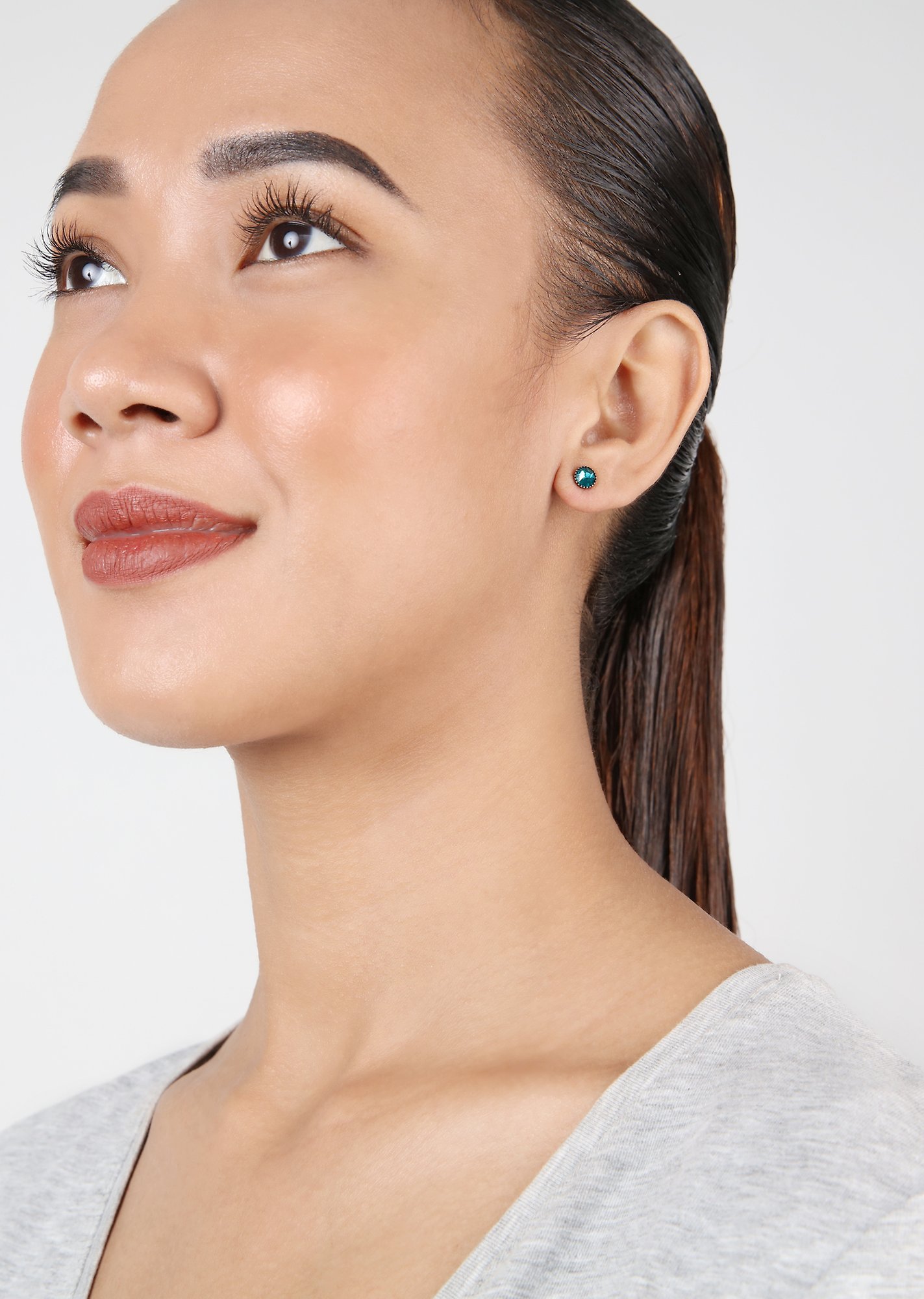 image pour Clou d'oreille plat Black Jack Vert blue zircon SS 20