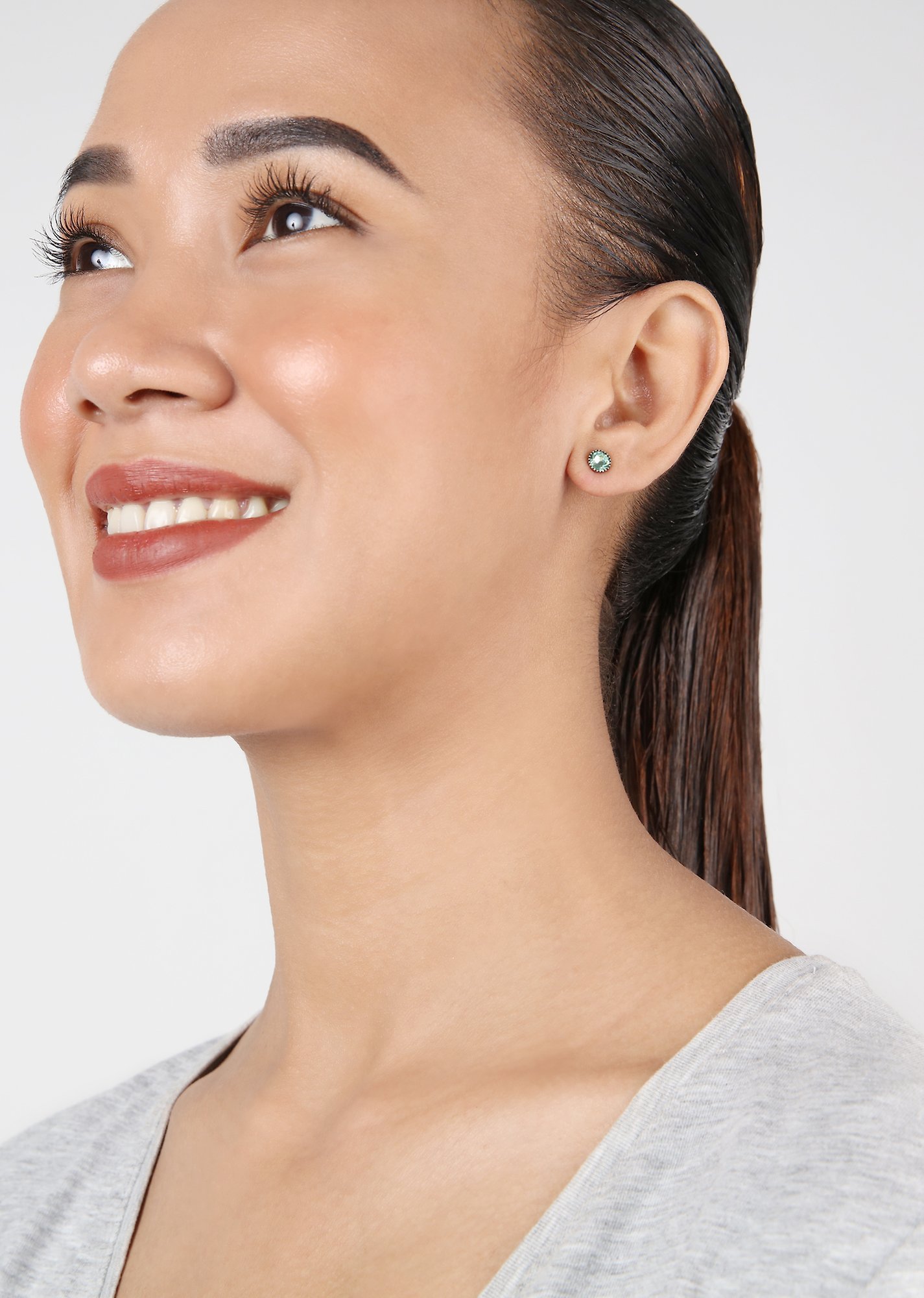 image for Earring Stud-Flat Black Jack Light Green chrysolite SS 20