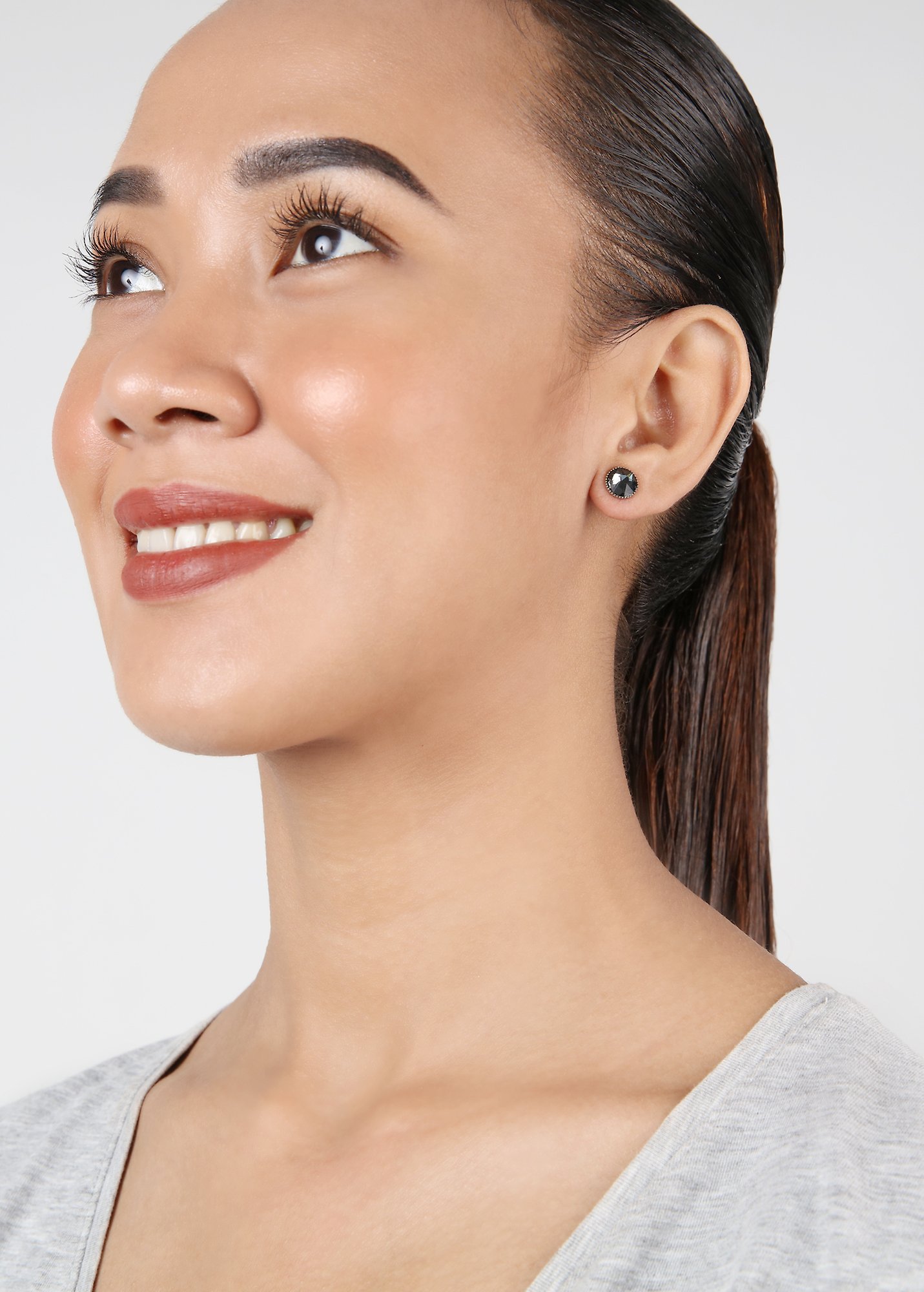 image for Earring Stud-Flat Black Jack Black crystal silver night SS 34