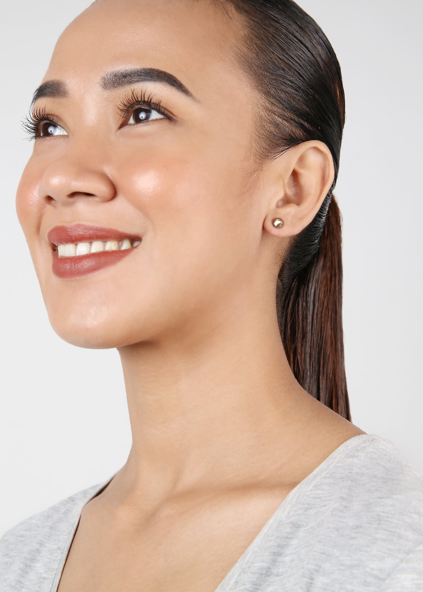 image for Earring Stud-Flat Black Jack Beige crystal golden shadow SS 20