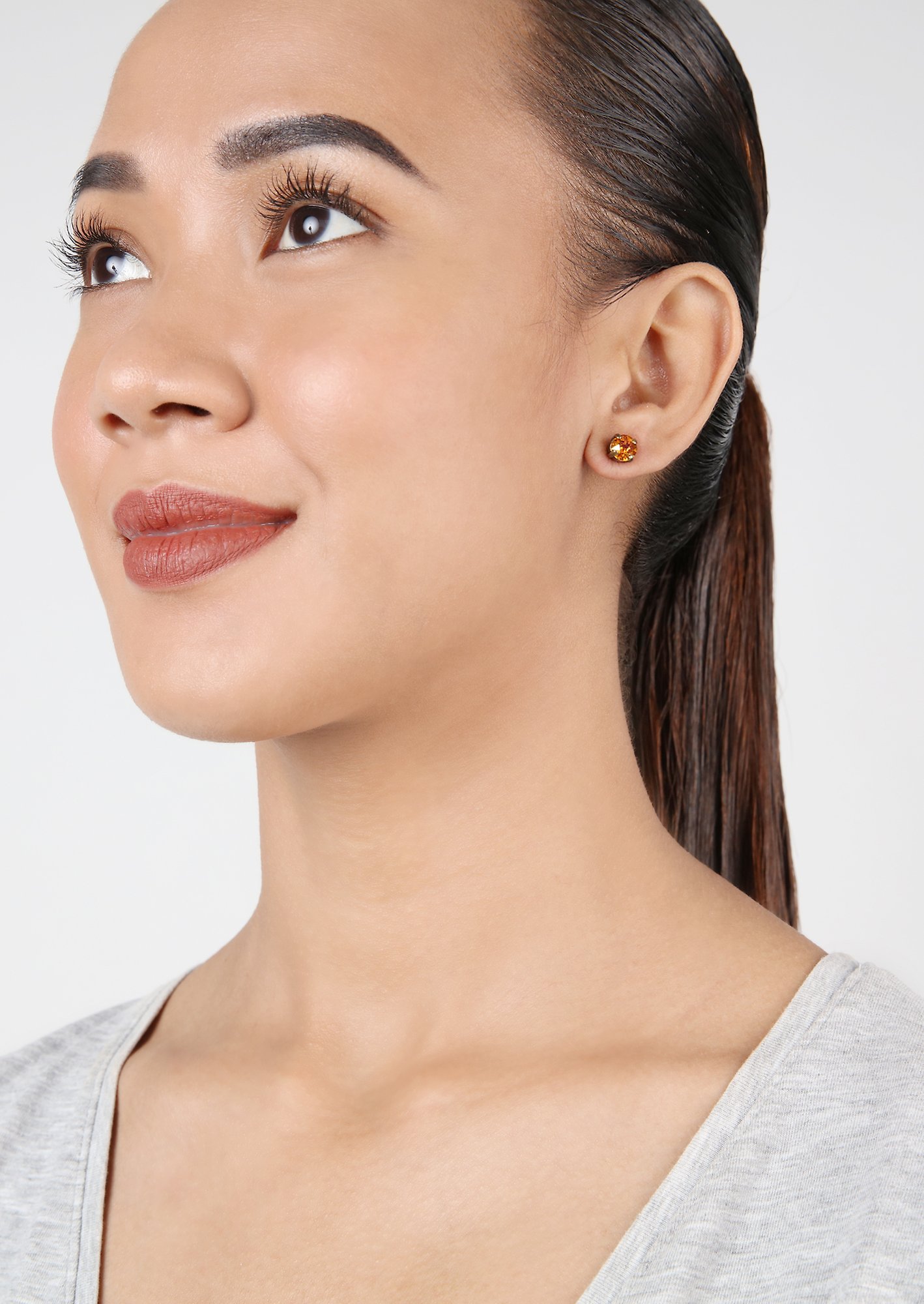 image for Earring Stud Black Jack Brown crystal astral pink SS 29