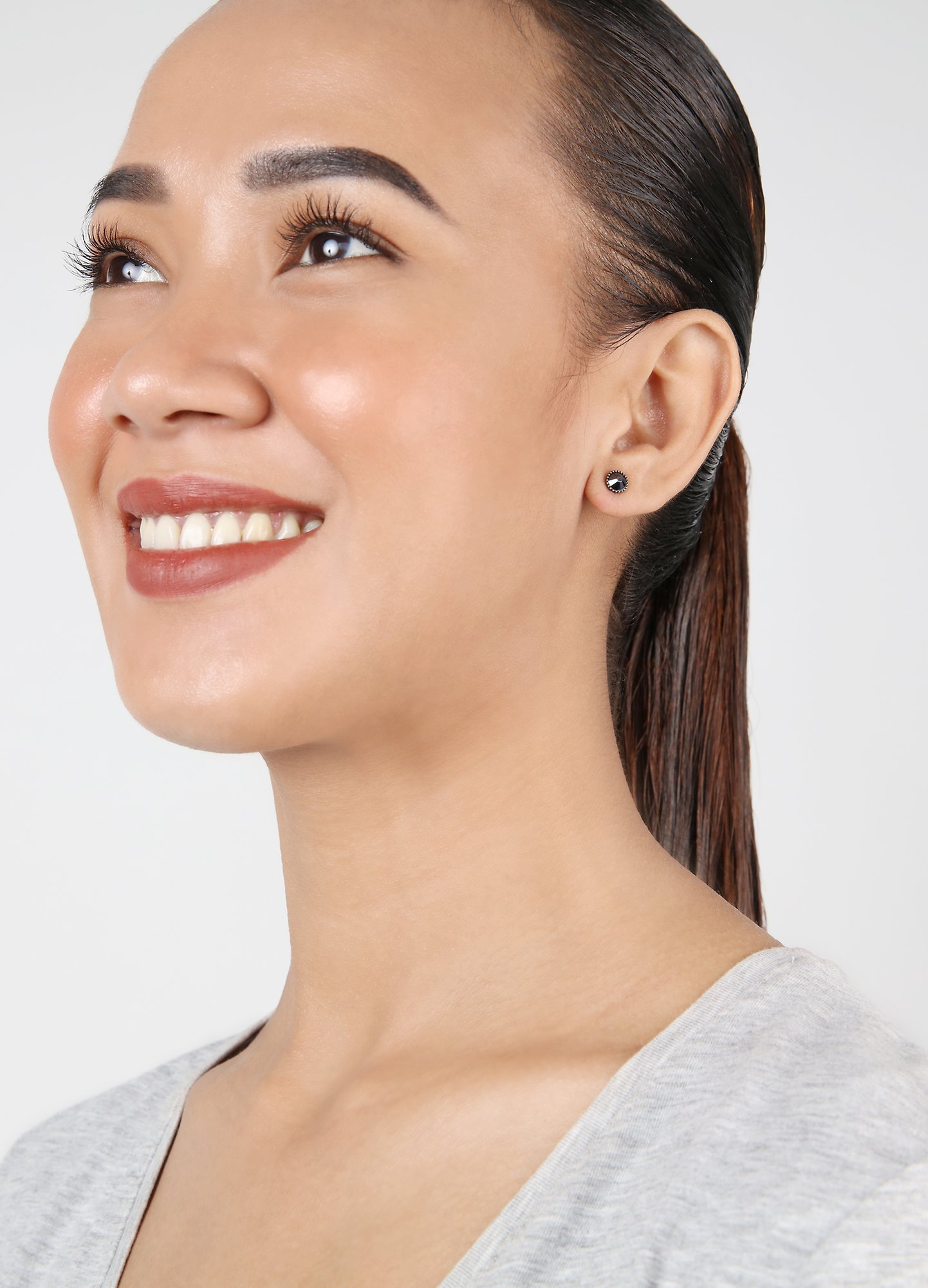 image for Earring Stud-Flat Black Jack Black jet hematite SS 20