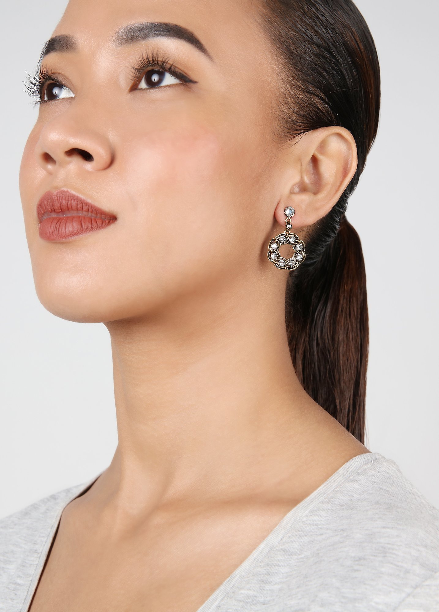 image for Earring Stud Dangling Chanelion Rocks Liquid Gold grey 