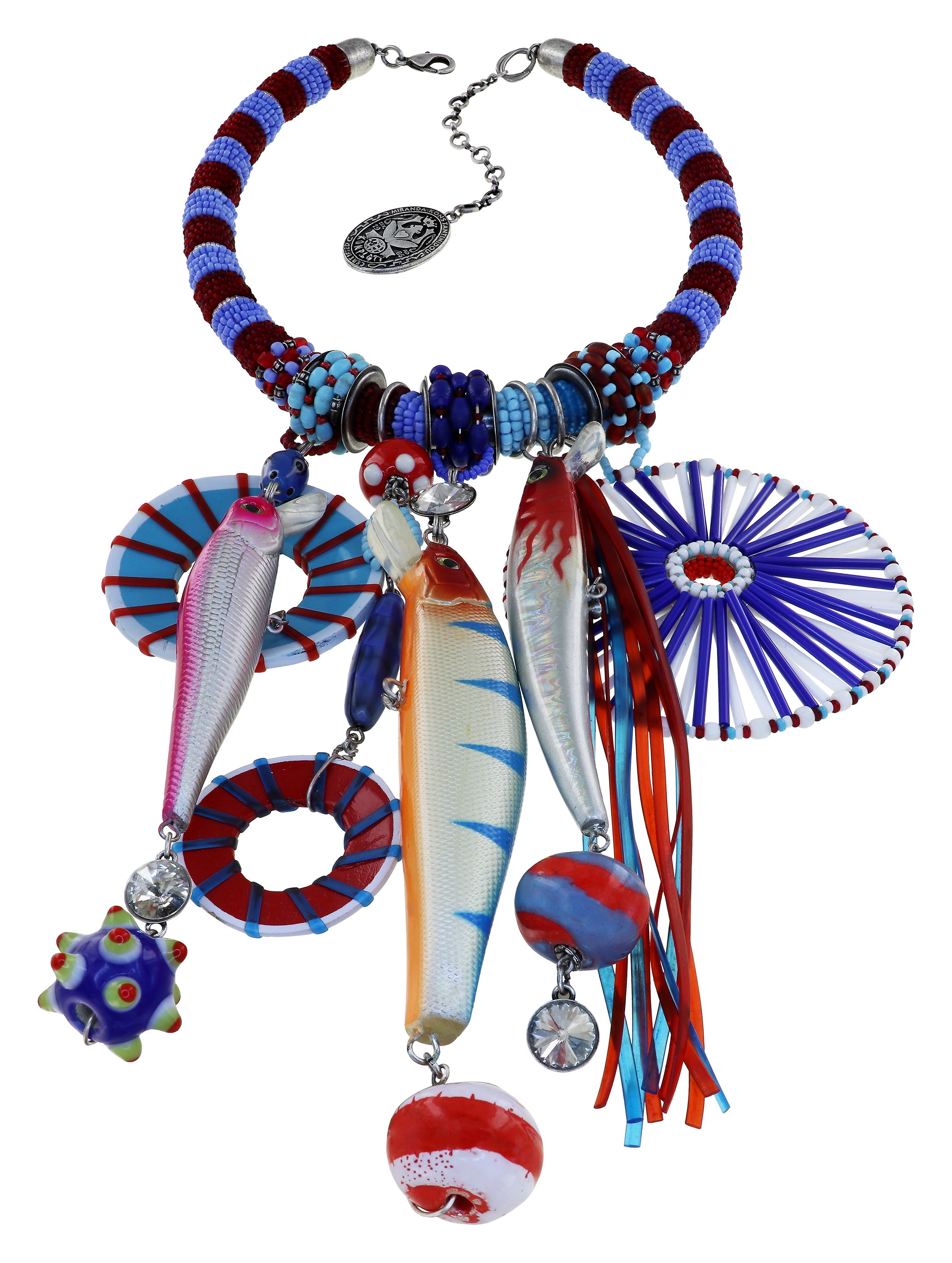 image for Necklace Collier Massai Goes Fishing Navy Love  