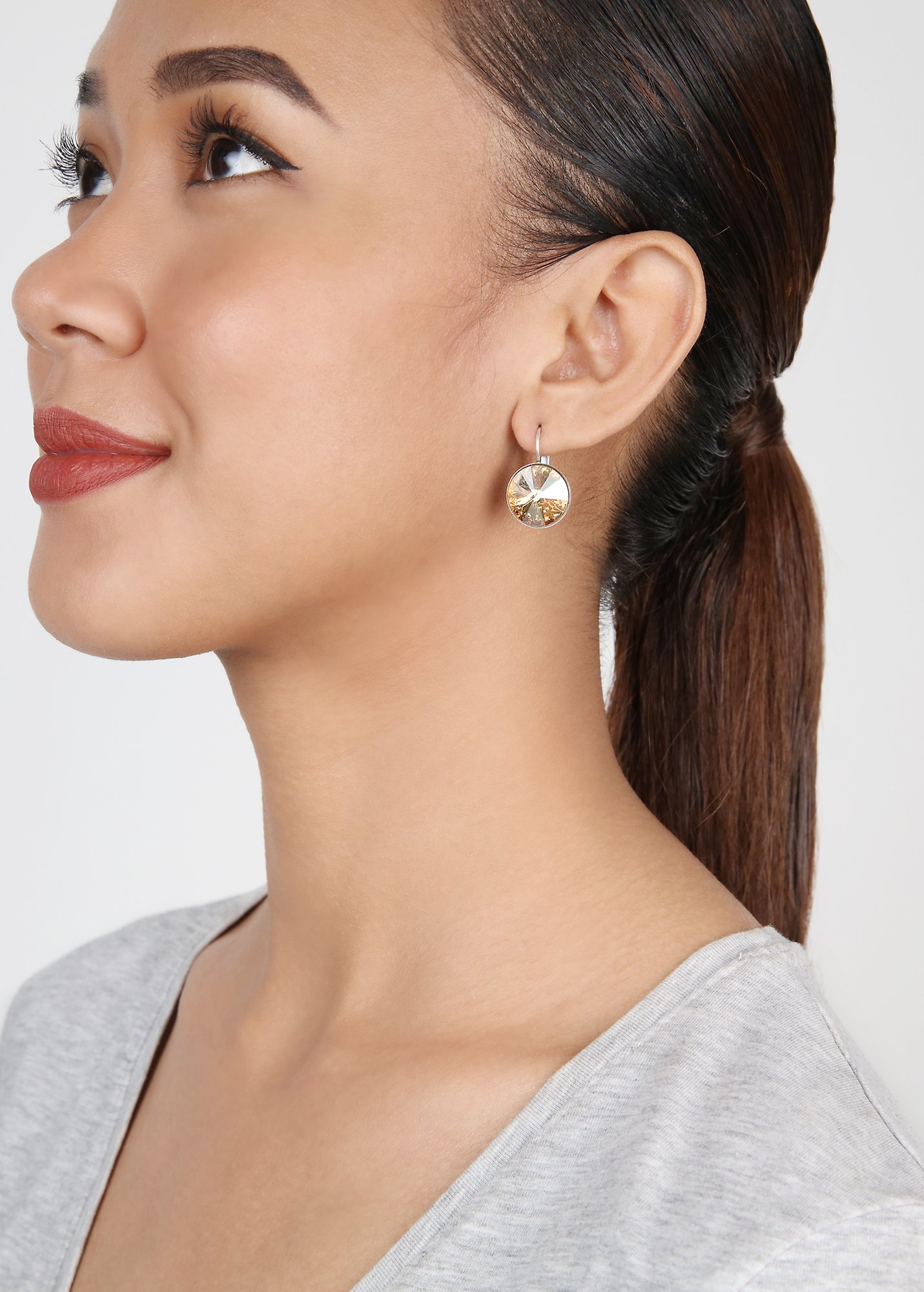 image pour Boucles d'oreilles Eurowire Rivoli Beige crystal golden shadow 14mm