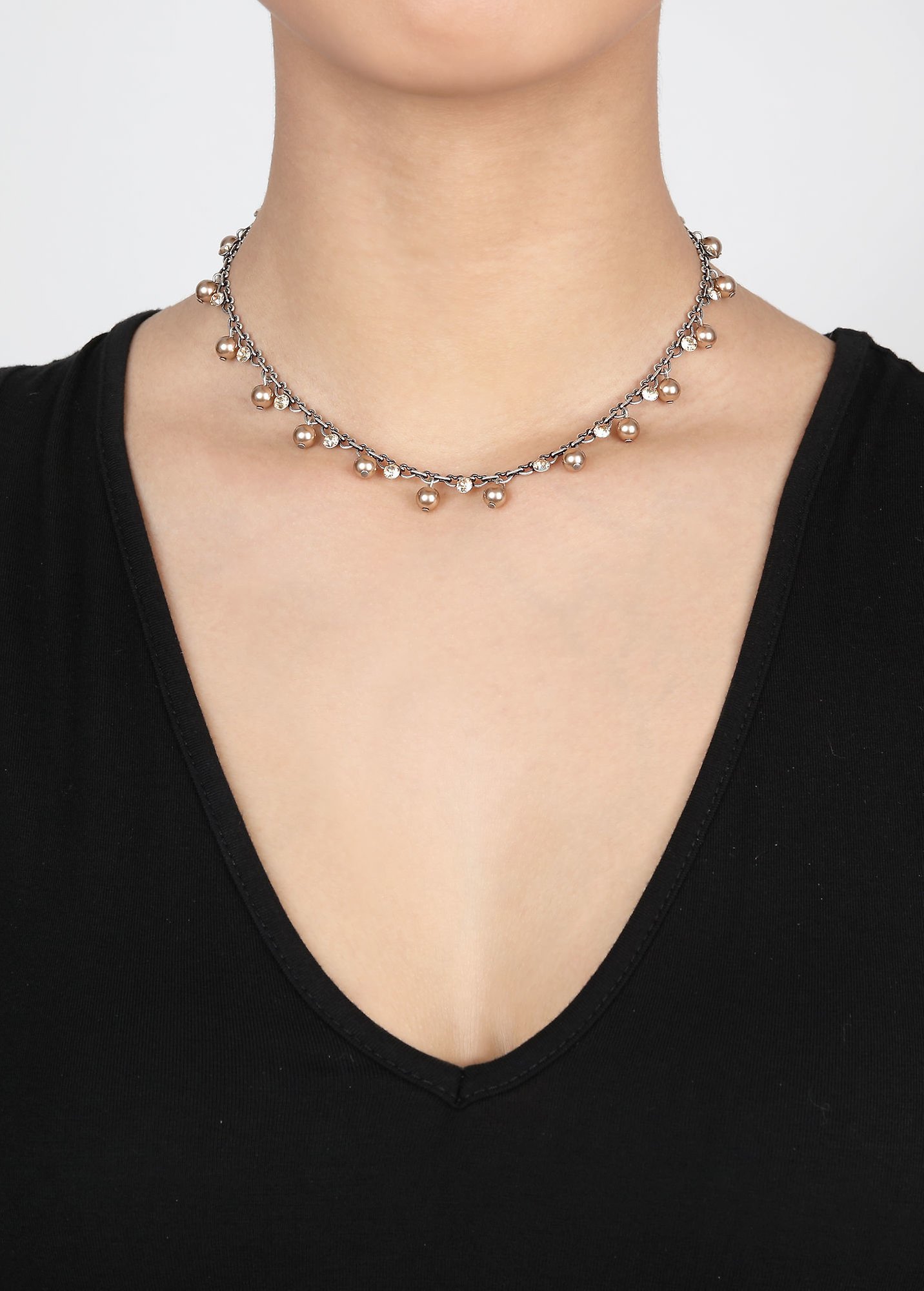 image for Necklace Pearl Shadow Beige crystal golden shadow 